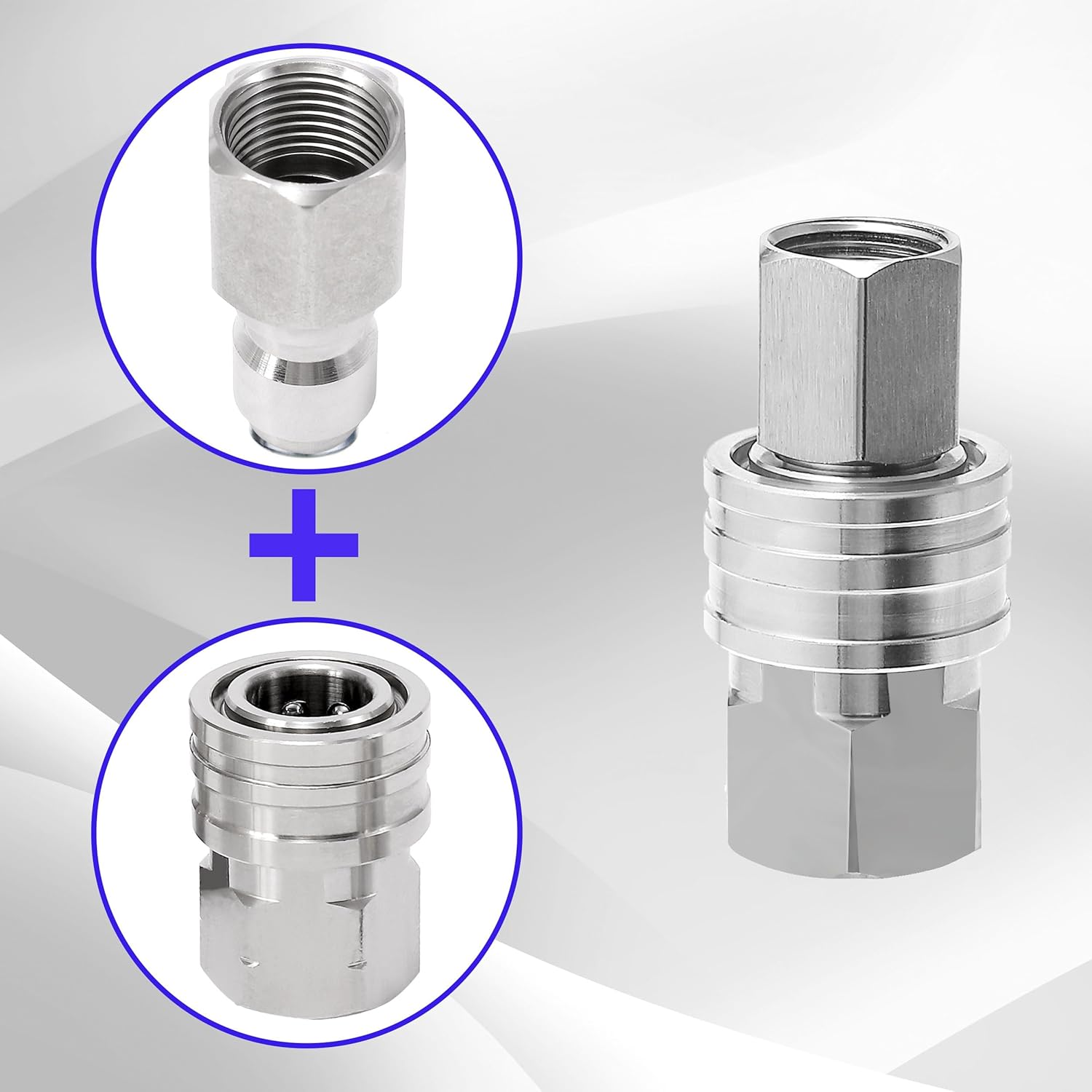 Pressure Washer Adapter, 2 Sets 3/8 Inch Quick Connect Fittings, Stainless Steel Pressure Washer Fittings, Male and Female Power Washer Quick Disconnect Kit, 5000 PSI