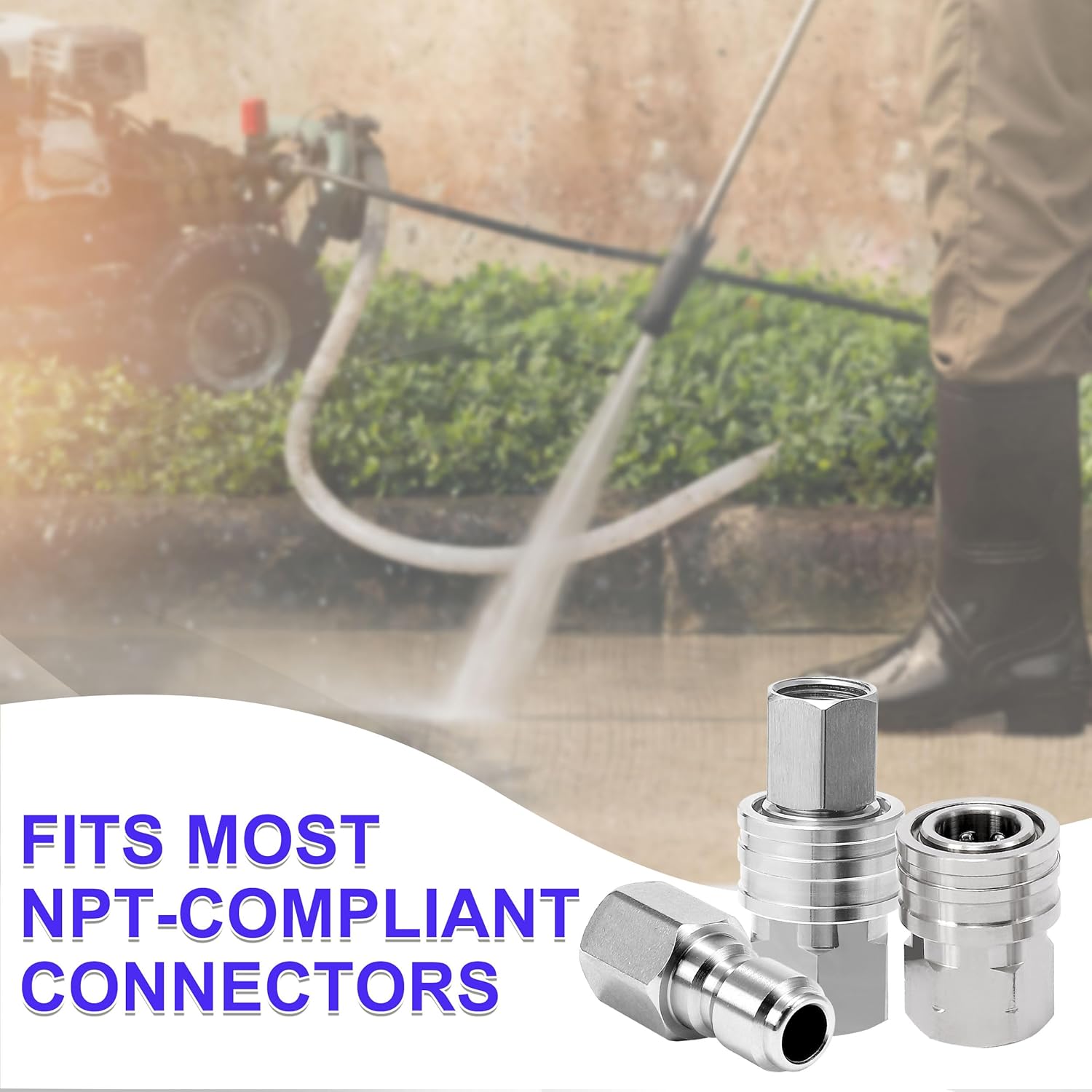 Pressure Washer Adapter, 2 Sets 3/8 Inch Quick Connect Fittings, Stainless Steel Pressure Washer Fittings, Male and Female Power Washer Quick Disconnect Kit, 5000 PSI