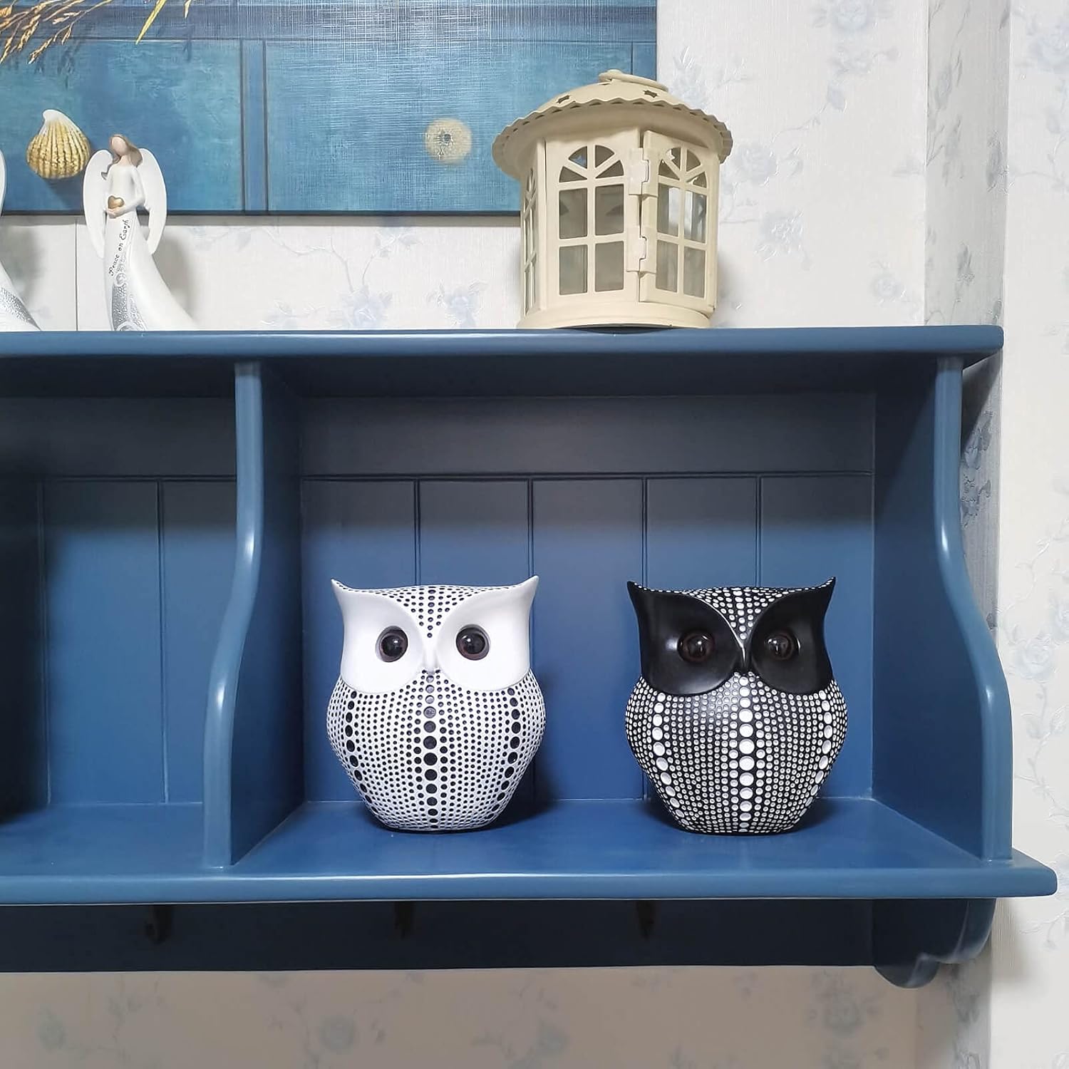 Resin Owl Statue Home Decor - Black Owl Sculpture, Bird Statue, Small Accents for Bedroom, Office, Garden, Bookshelf, TV Stand Figurines Black