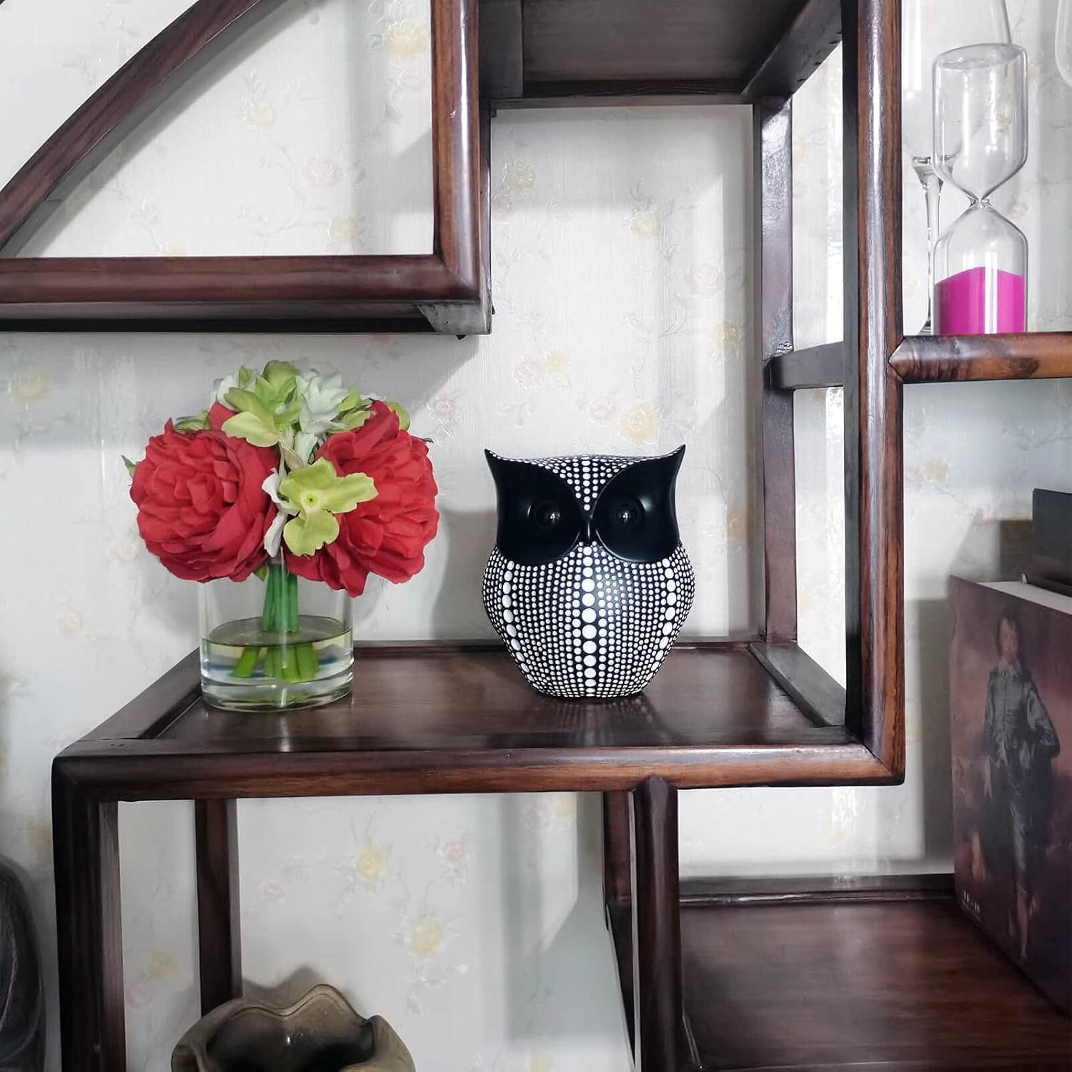 Resin Owl Statue Home Decor - Black Owl Sculpture, Bird Statue, Small Accents for Bedroom, Office, Garden, Bookshelf, TV Stand Figurines Black