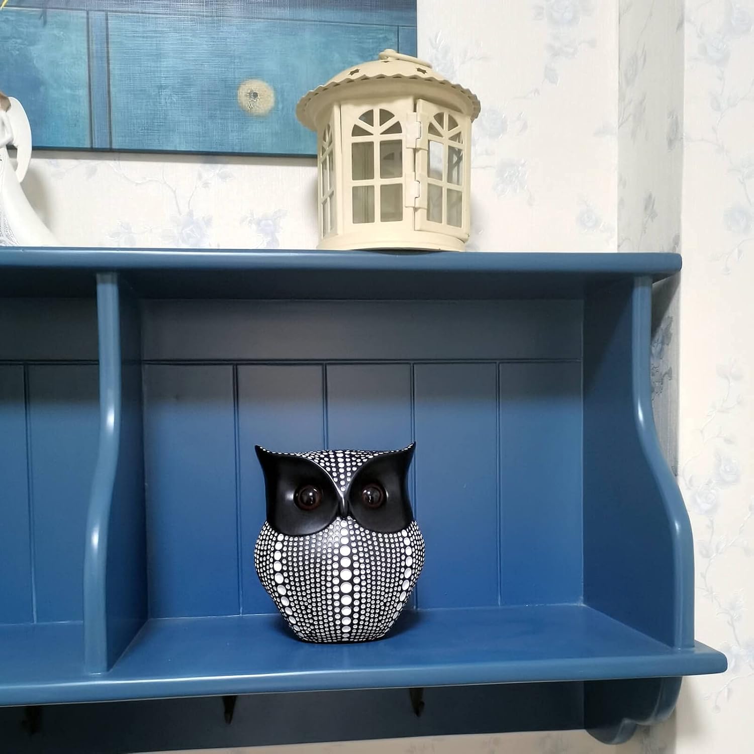 Resin Owl Statue Home Decor - Black Owl Sculpture, Bird Statue, Small Accents for Bedroom, Office, Garden, Bookshelf, TV Stand Figurines Black