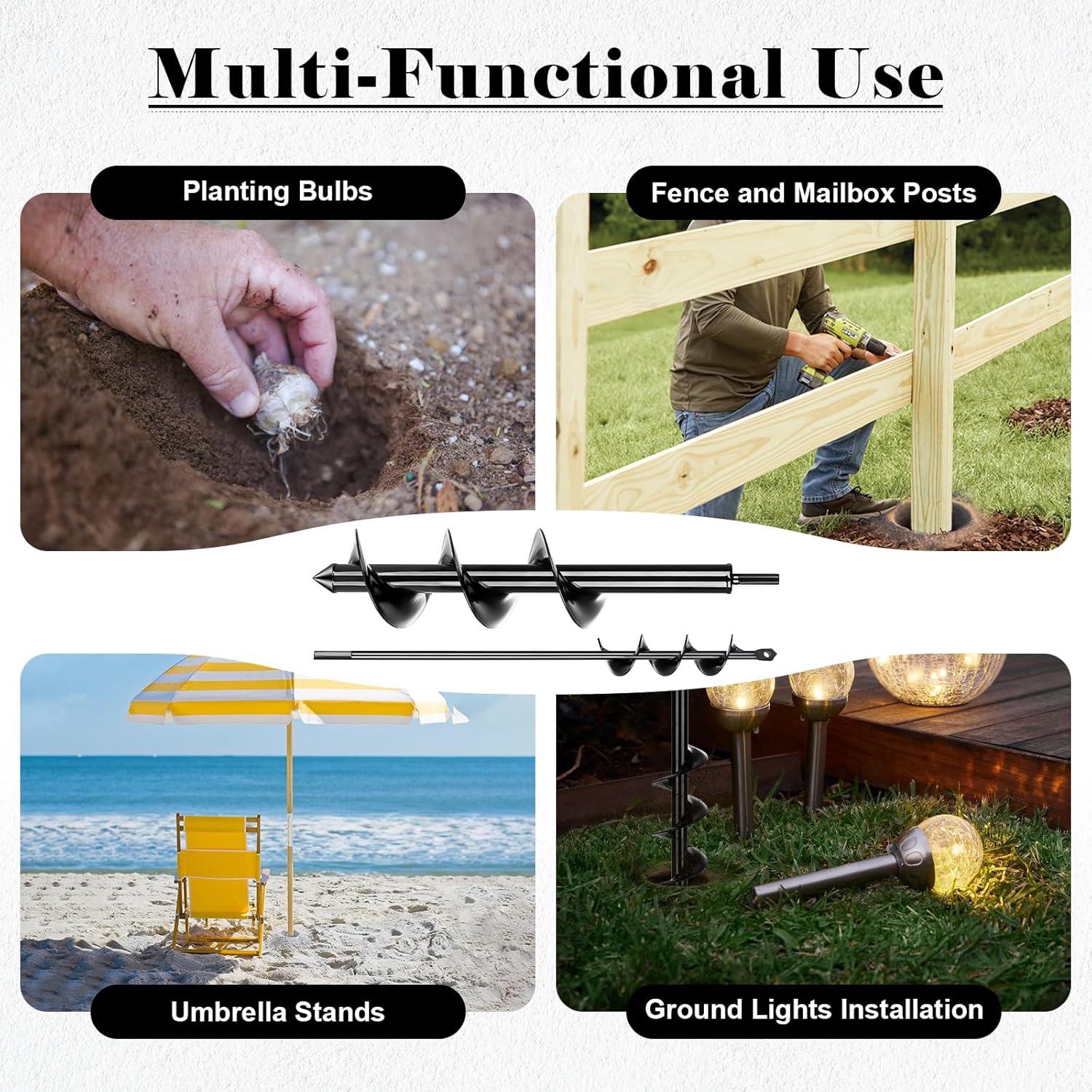 Auger Drill Bit for Planting 1 Pack, 4x12 inch,Auger Drill Bit Suitable for 3/8'' Hex Drill Driver,Garden Spiral Hole and Planter for Bulbs,Fence Posts,and Umbrella Holes