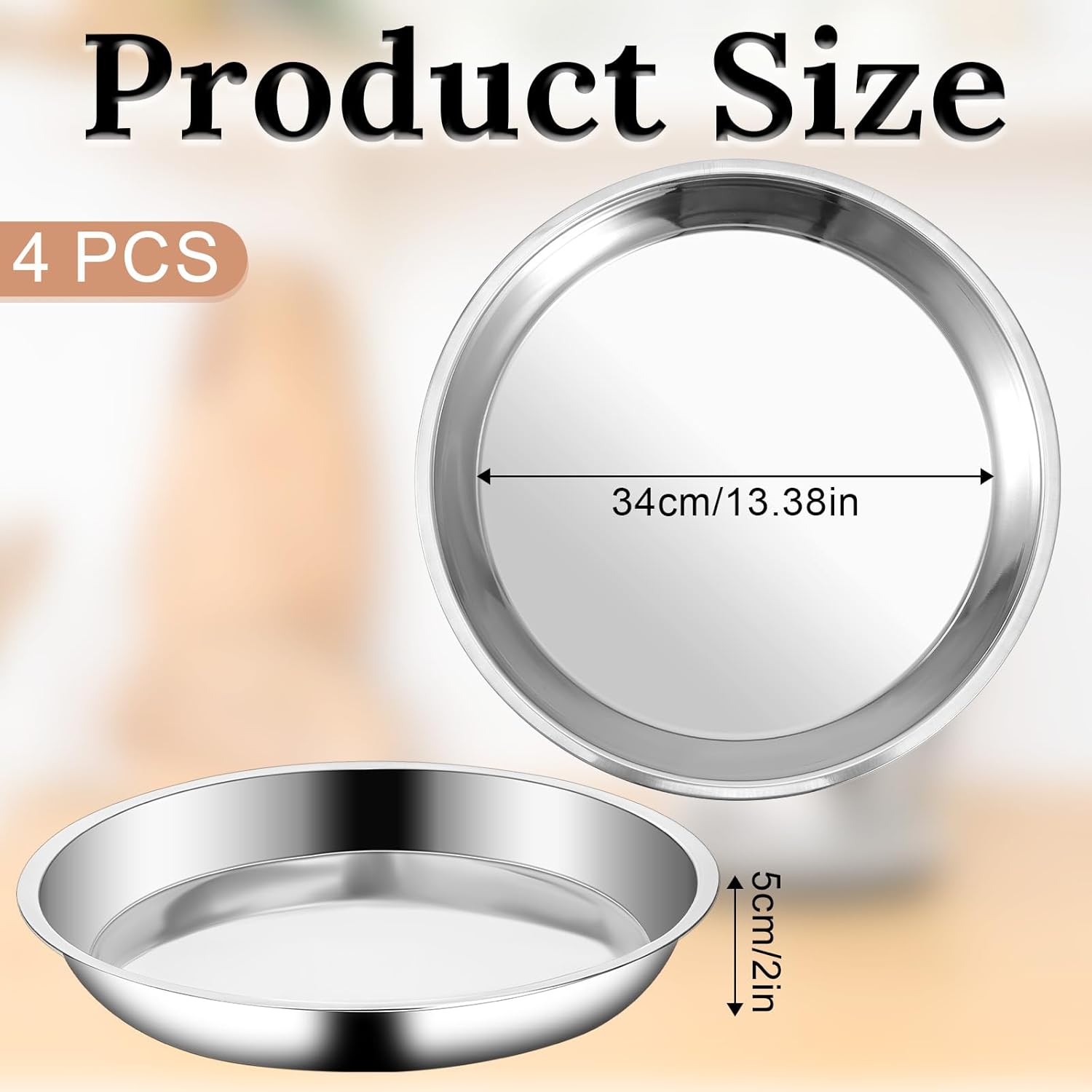 Vin Beauty 4 Pack 13 Inch Deep Dish Pizza Pan Stainless Steel Round Pizza Tray for Oven, Deep Dish Metal Stainless Steel Pie Pan Baking for Oven Cookie Cake, Dishwasher Safe