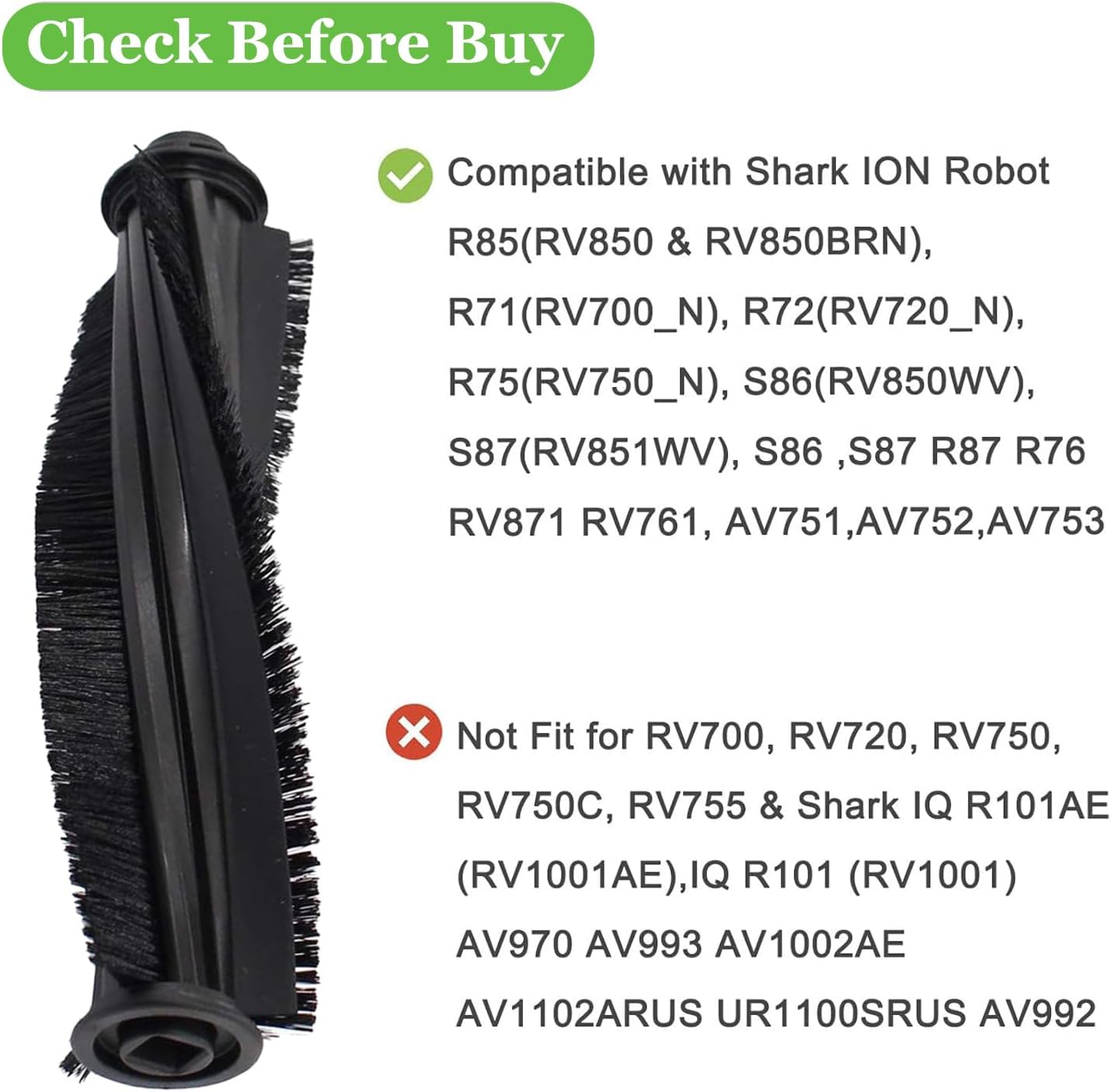 Main Roller Brush for Shark ION AV753 AV752 AV751 R85 RV850 S86 S87 S88 R71 R72 R75 RV761 RV771 RV871 ION Robot Vacuum Cleaner Replacement Accessories