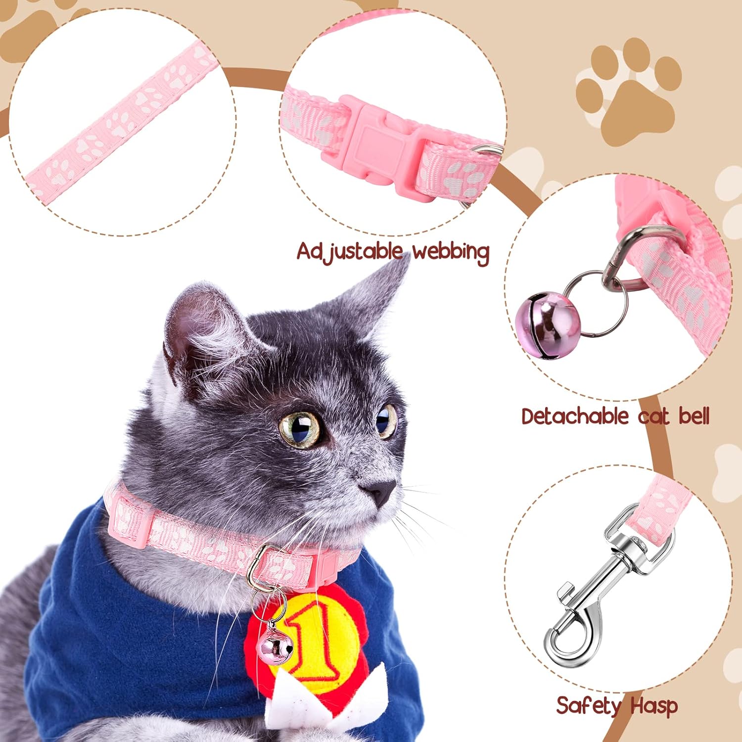 Amylove 48 Pcs Dog Collar and Leash Set, Polypropylene Adjustable Puppy Collars for Medium Dogs Small Pet Puppy Walking Training with Hook and Buckle Multicolor,Paws Pattern