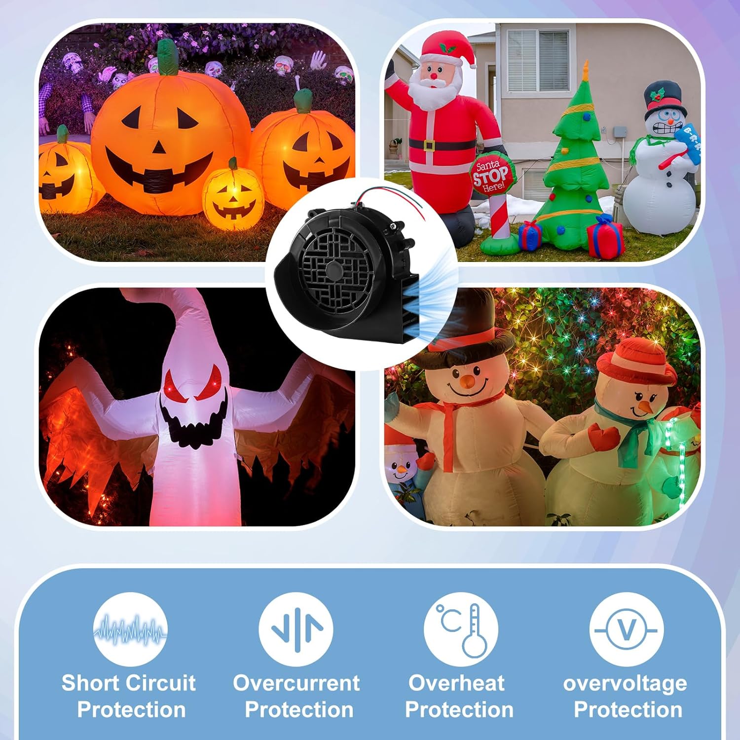 Landhoow Christmas Inflatable Replacement Fan Blower 12v 1.5a Air Blower Fan for Inflatables with 6 Adapter LED Lights Waterproof for Halloween Outdoor Yard Decorations