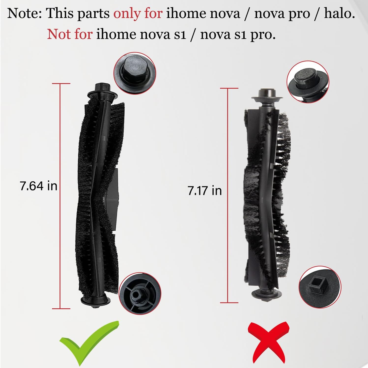 Main Brush and Main Brush Cover Guard for ihome Autovac Nova Vacuum Cleaner Accessories Replacement Spare Parts for iHRV6-blk for Proscenic M7 Pro M7 M8
