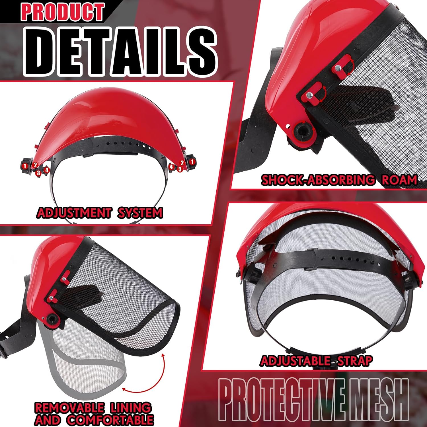 Amylove 2 Pcs Safety Face Shield with Mesh Weed Whacking Face Shield Masks Chainsaw Gardening Weed Mover Protection Red