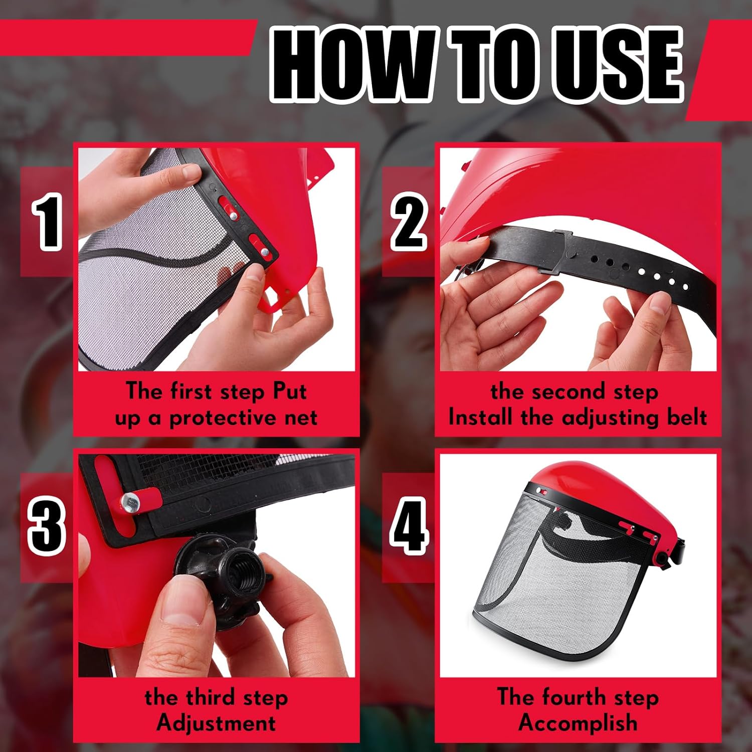 Amylove 2 Pcs Safety Face Shield with Mesh Weed Whacking Face Shield Masks Chainsaw Gardening Weed Mover Protection Red