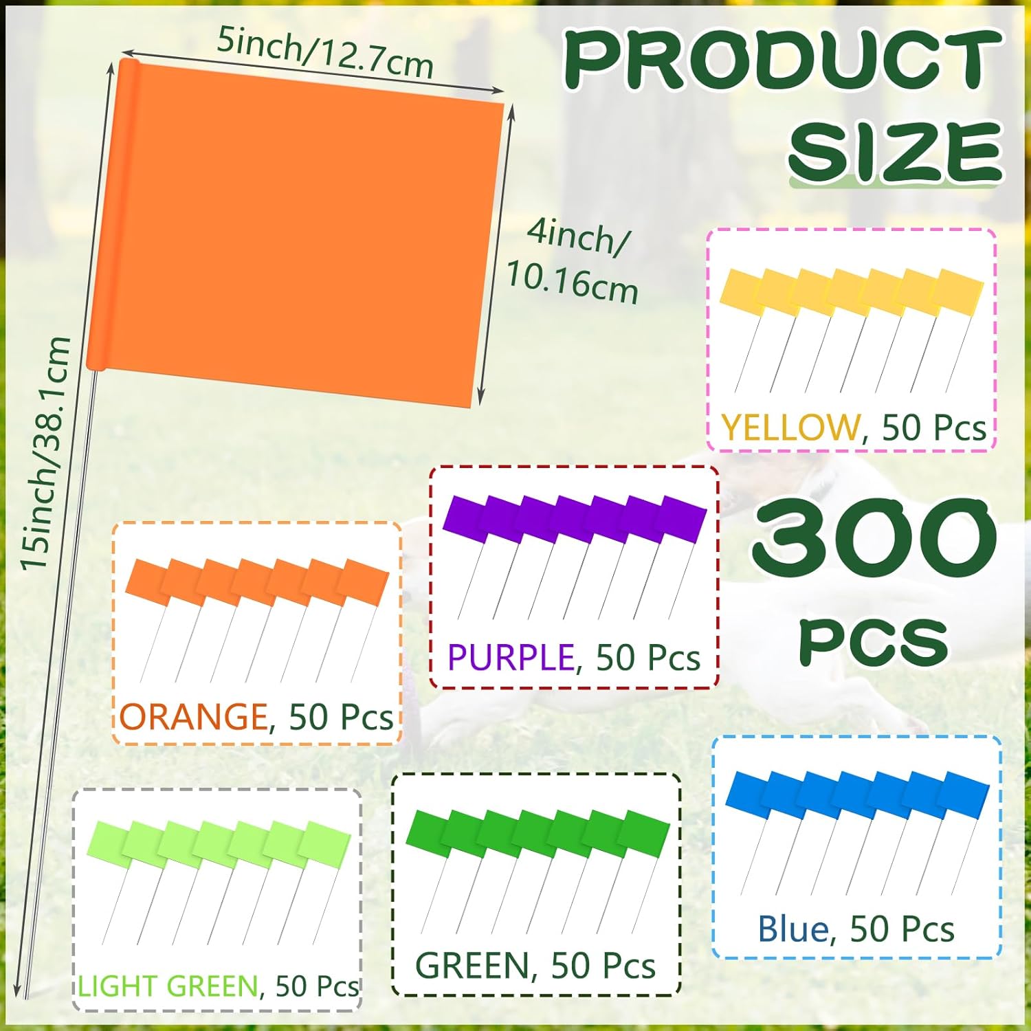 Amylove 300 Pcs Marking Flags 15 x 4 x 5 Inch Marker Flags for Lawn Yard Survey for Lawn Irrigation Landscape Fence Sprinkler Pet Training Regular Color