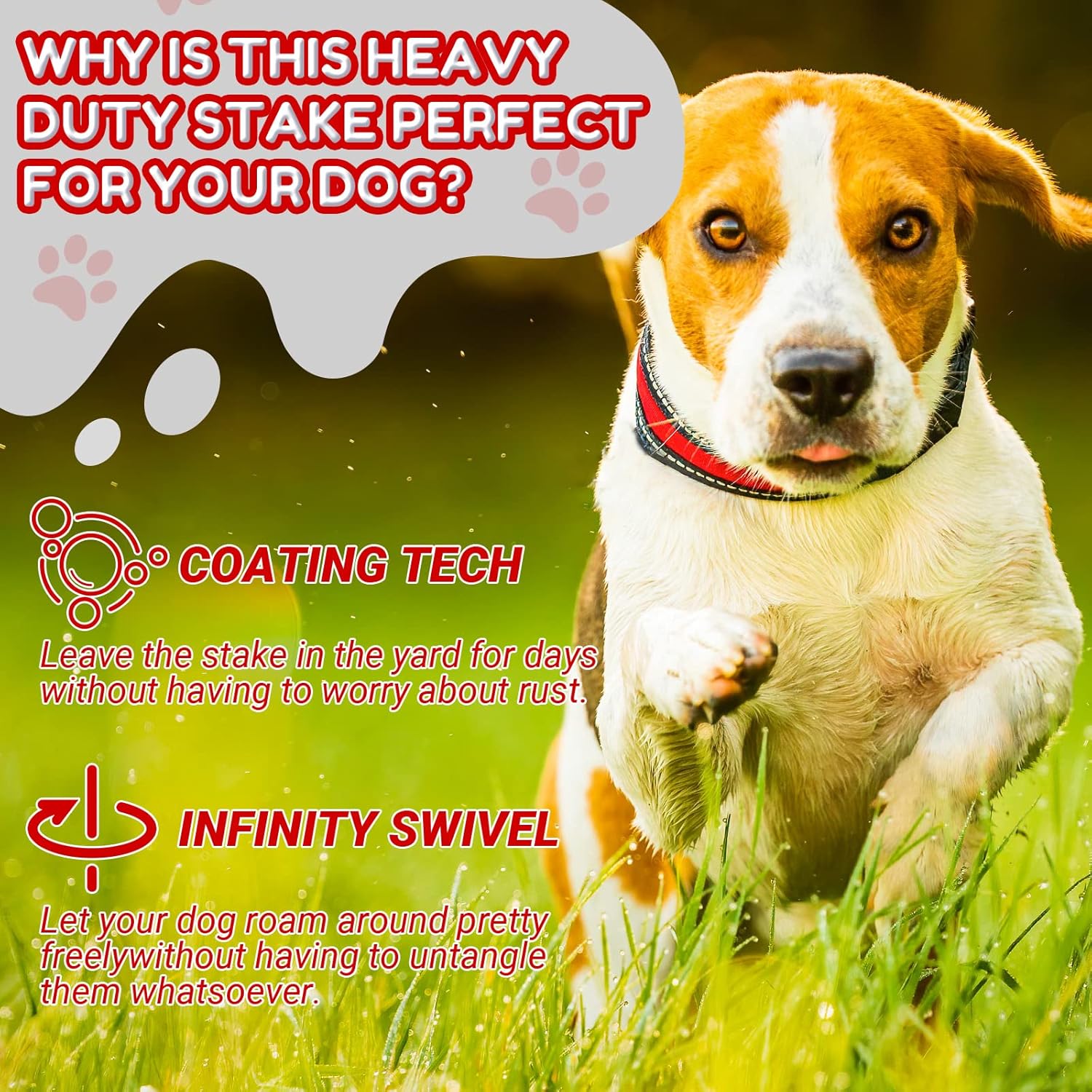 Amylove 2 Set Dog Tie Out Cable and Stake - 30ft Leash Chain, 16" Spiral Stake for Outside Yard - Medium to Large Dogs up to 125 Lbs Red