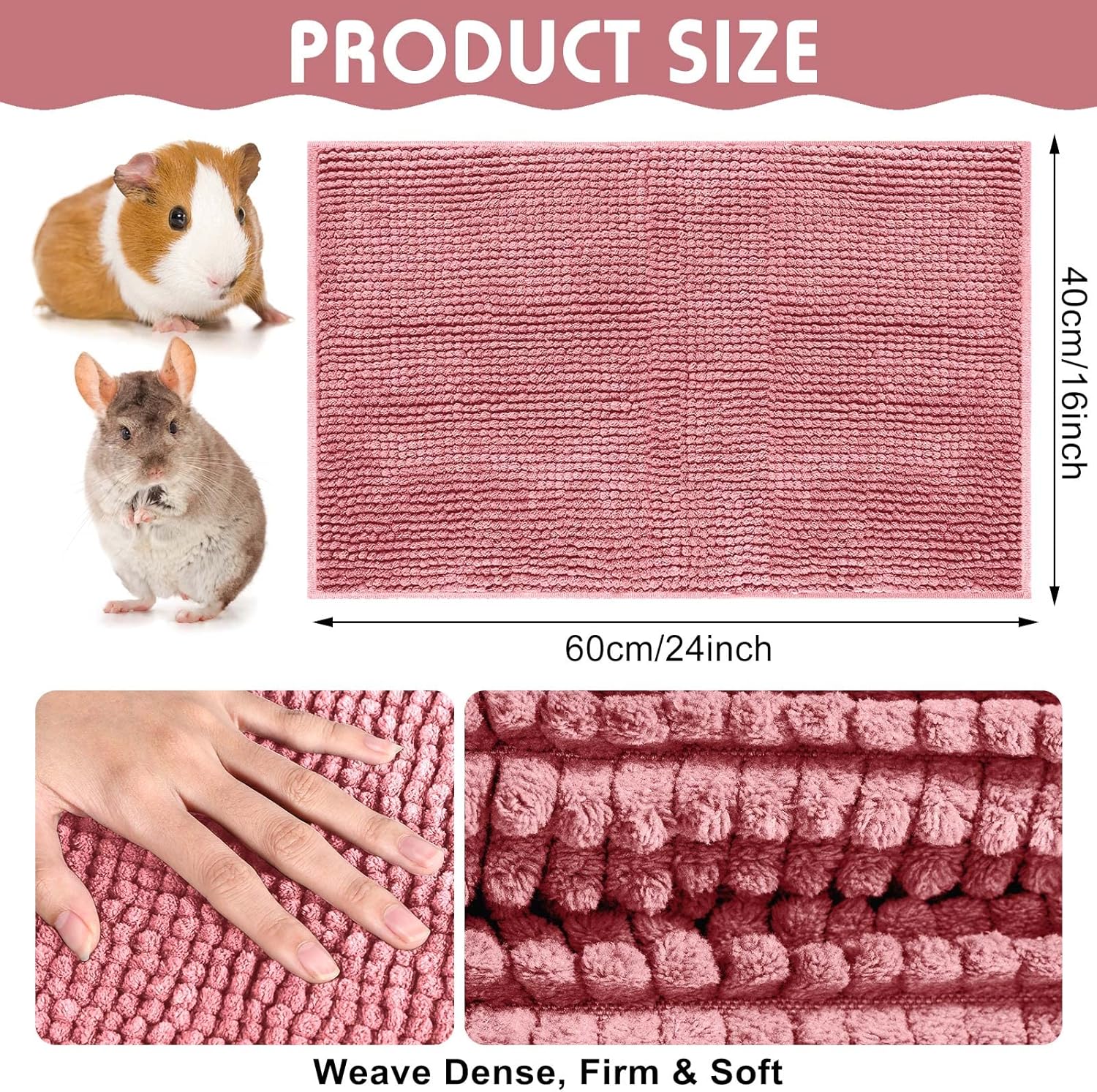 Amylove 4 Pcs Guinea Pig Cage Liner Washable Fleece Pee Pads Pet Dog Cat Bedding Training Mat for Small Animal Guinea Pig Puppy Bunny Hamster 16 x 24 Inch,Rectangular,Pink