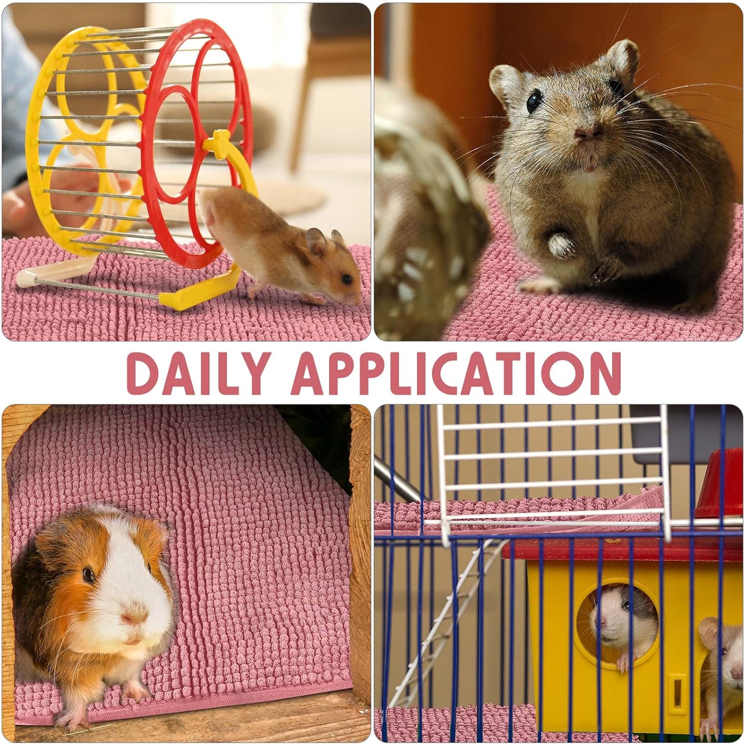 Amylove 4 Pcs Guinea Pig Cage Liner Washable Fleece Pee Pads Pet Dog Cat Bedding Training Mat for Small Animal Guinea Pig Puppy Bunny Hamster 16 x 24 Inch,Rectangular,Pink