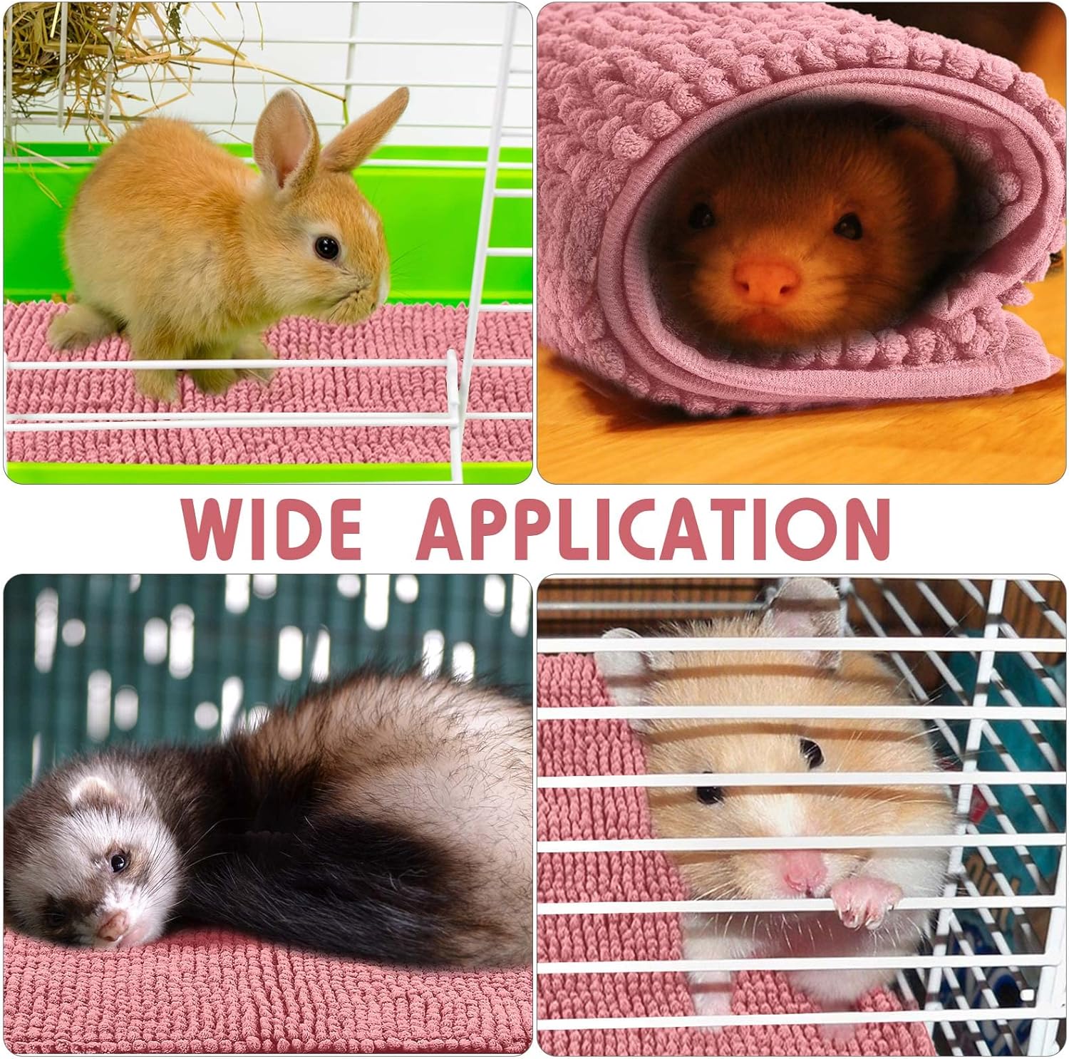 Amylove 4 Pcs Guinea Pig Cage Liner Washable Fleece Pee Pads Pet Dog Cat Bedding Training Mat for Small Animal Guinea Pig Puppy Bunny Hamster 16 x 24 Inch,Rectangular,Pink
