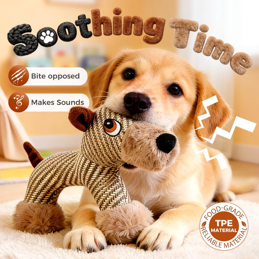 Indestructible Dog Toys for Aggressive Chewers, Durable Squeaky Plush Large Medium Small Dogs, Tough Chew with Interactive Sounds Puppy Anxiety Relief Cartoon Brown Bear Cartoon Bear