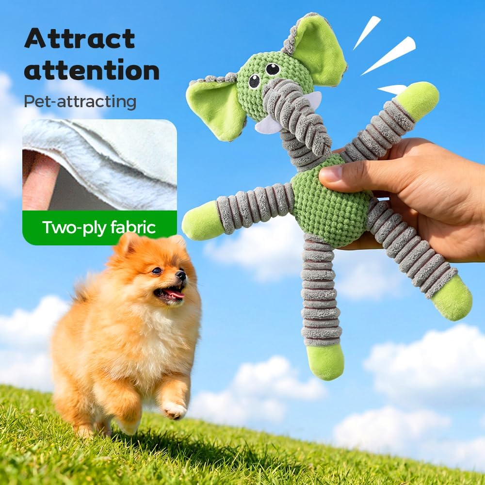 Linen Safari Companions Dog Toys, Durable Toy with Squeaker for Small Medium Large Dogs, Chew Resistant Animal Shaped Toys Aggressive Chewers Puppy Anxiety Relief Elephant Elephant