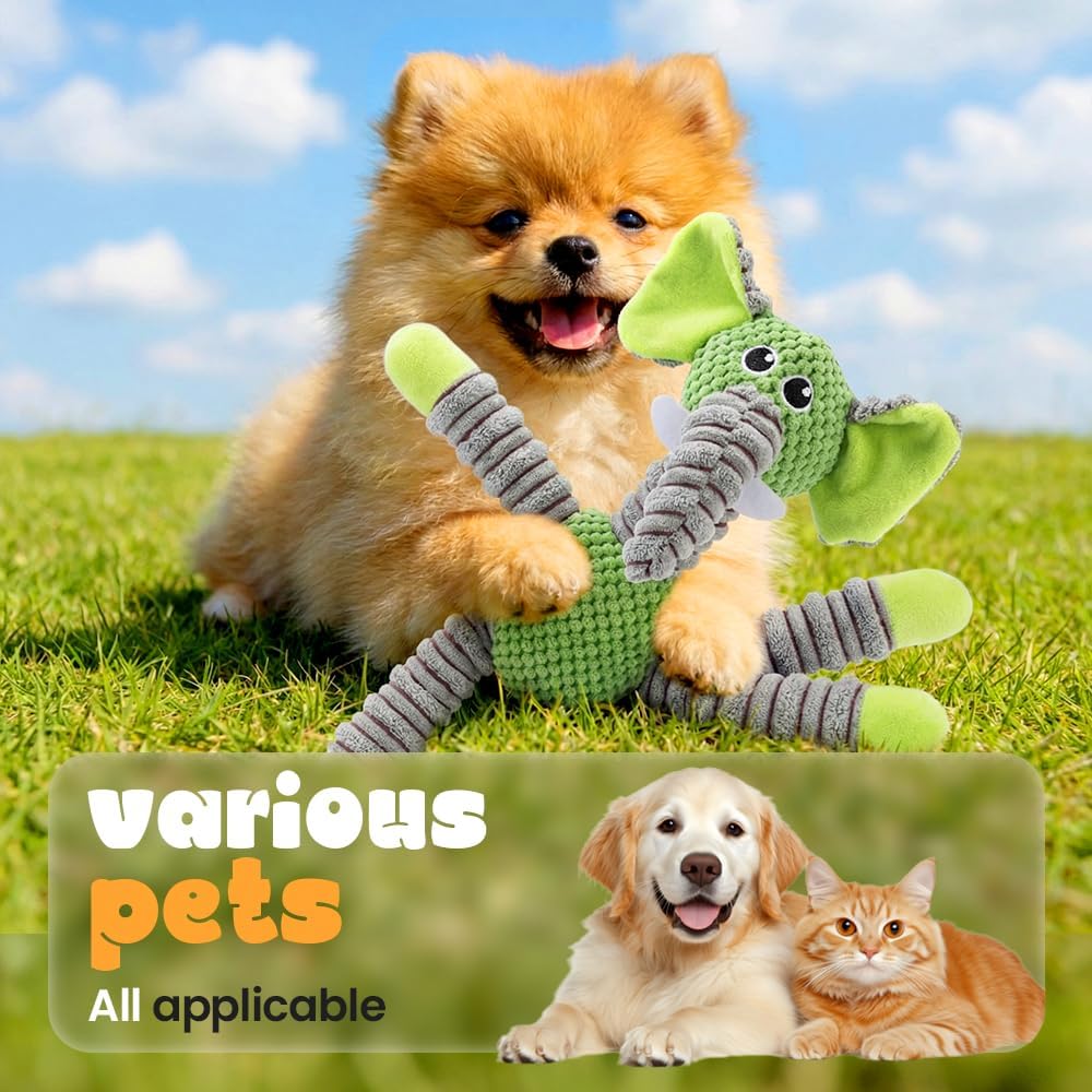 Linen Safari Companions Dog Toys, Durable Toy with Squeaker for Small Medium Large Dogs, Chew Resistant Animal Shaped Toys Aggressive Chewers Puppy Anxiety Relief Elephant Elephant