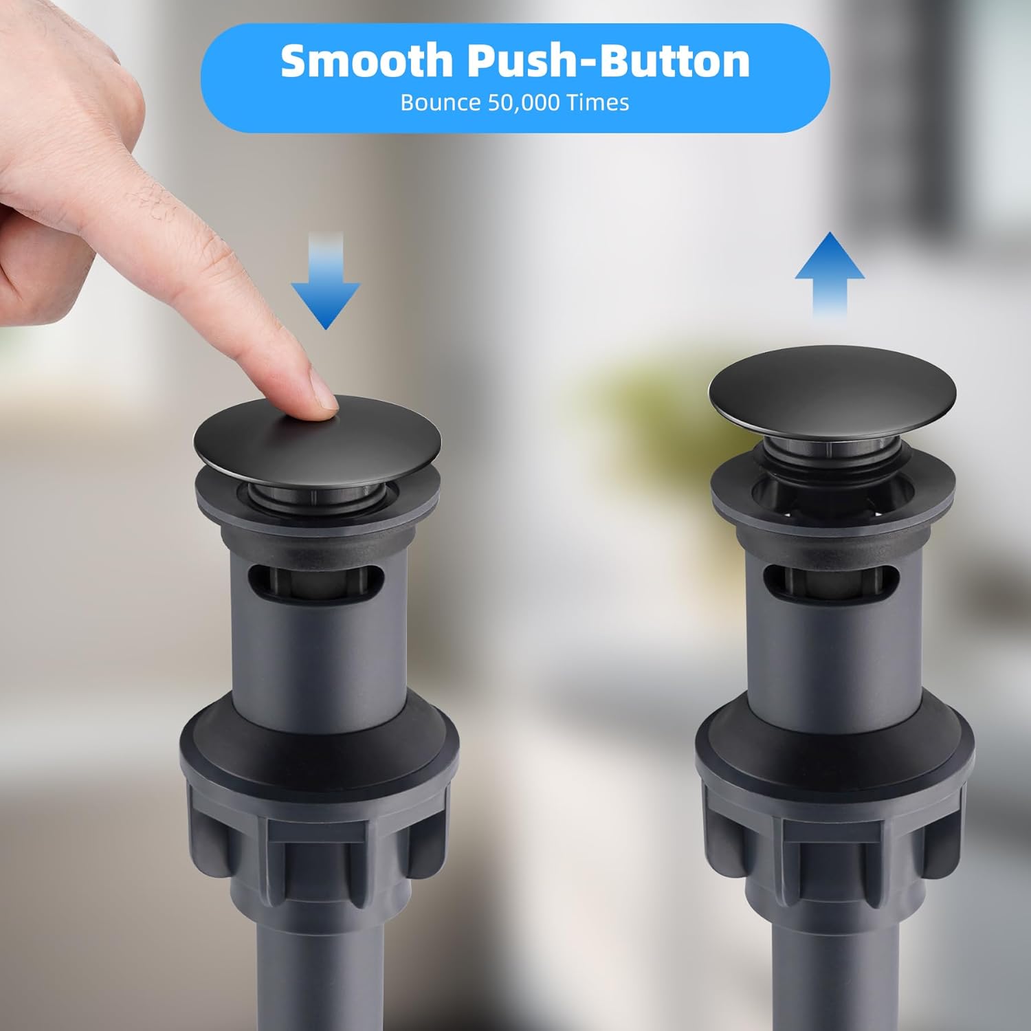 10 Pack Universal Bathroom Sink Drain Stopper, Pop Up Drain Strainer with Overflow, Push and Seal Sink Plug with Basket for Lavatory Vanity Vessel, Anti-Clogging Strainer, Matte Black