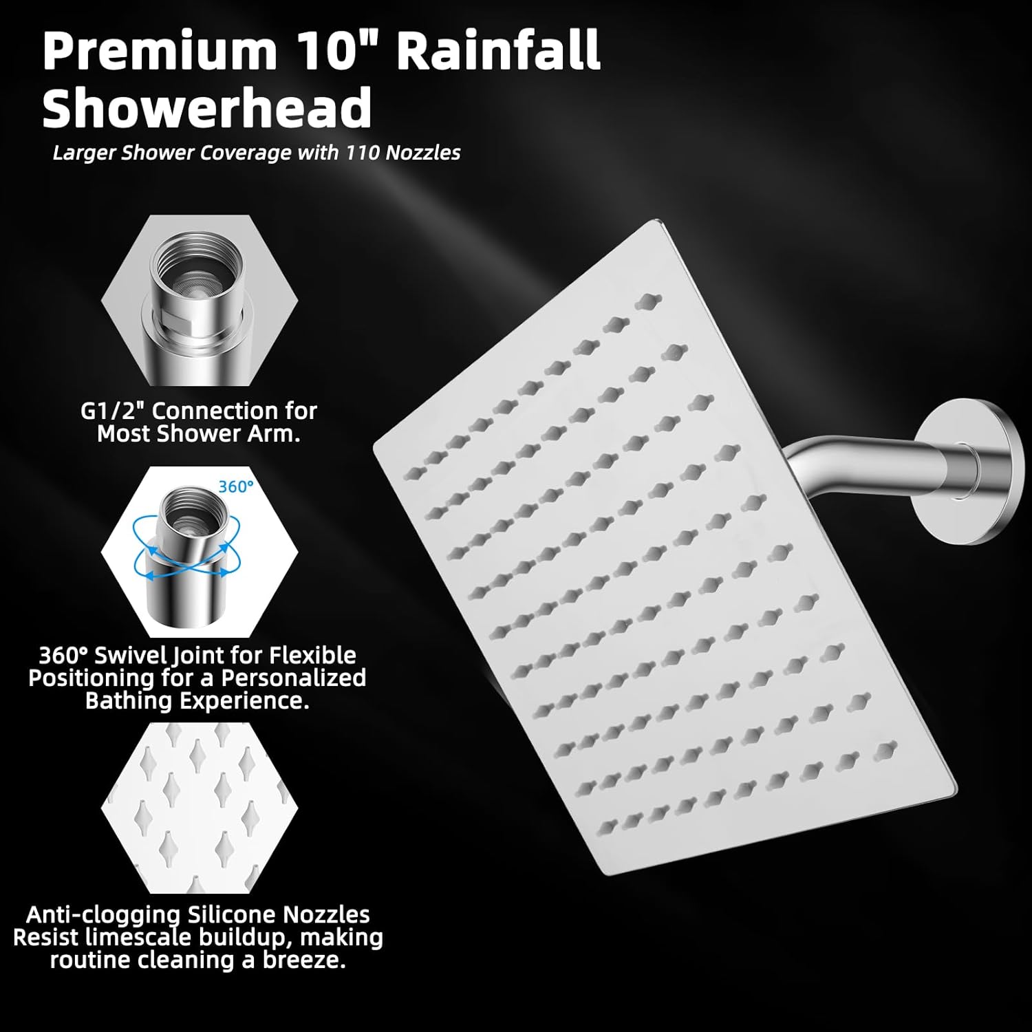 16“ Shower Arm with 10" Rainfall Showerhead