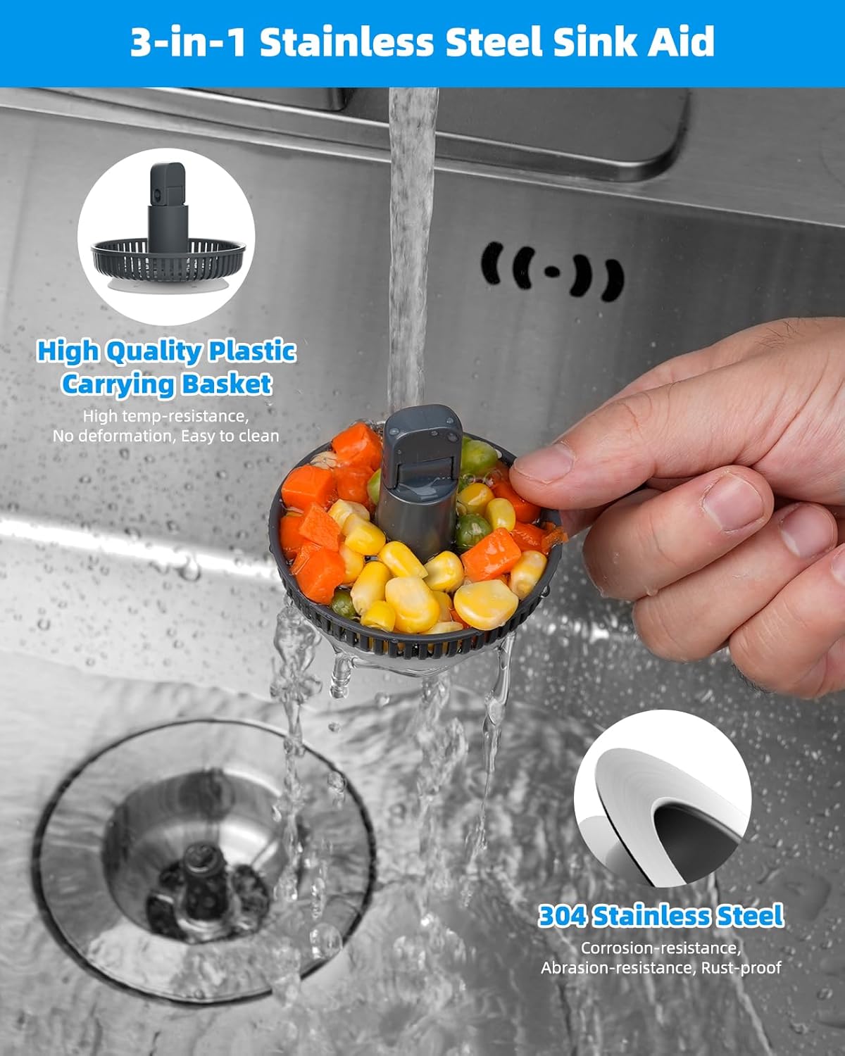 Upgraded 3 in 1 Bathroom and Kitchen Sink Drain Strainer