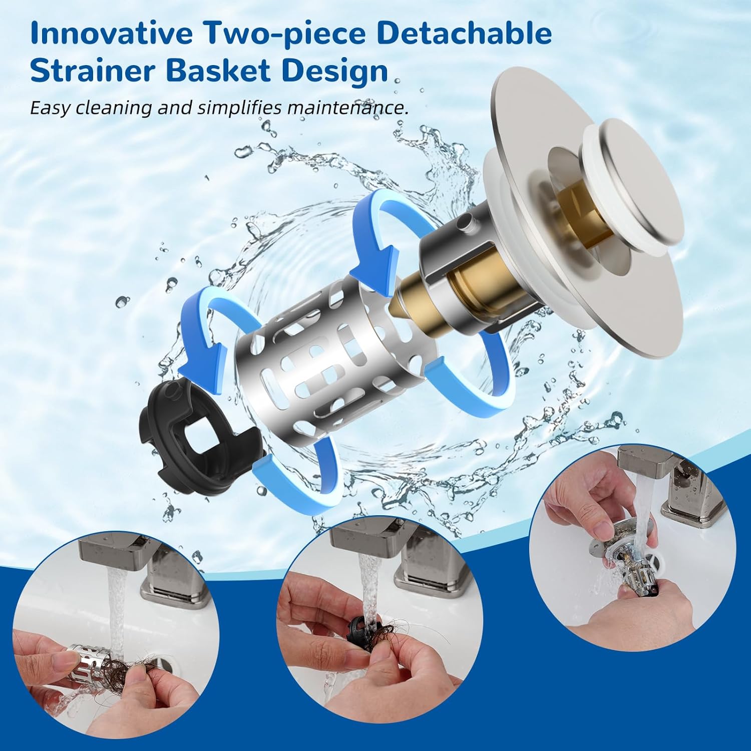 Upgraded 3 in 1 Bathroom and Kitchen Sink Drain Strainer