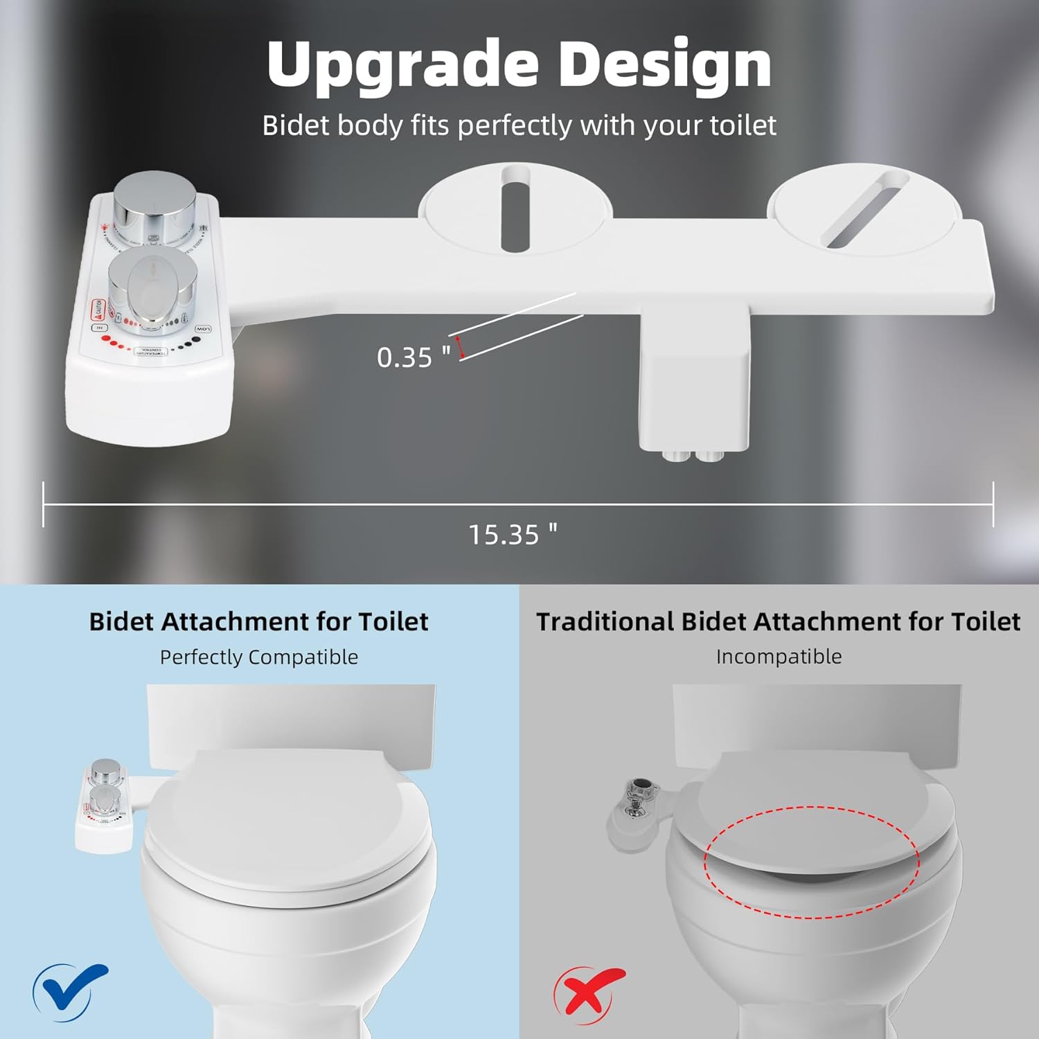 Bidet Attachment for Toilet with 2 PCS Universal Toilet Seat Bolts Kit