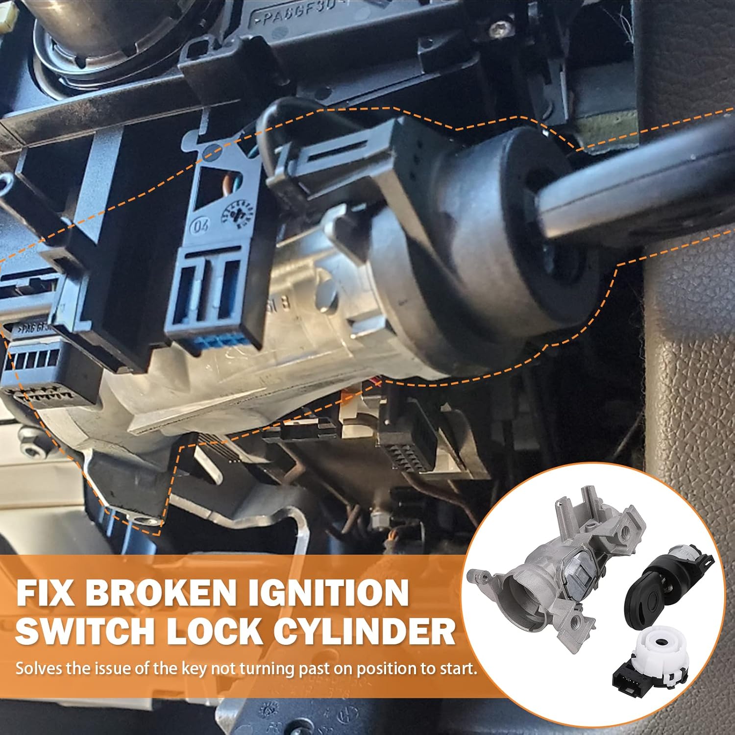 Ignition Switch Lock Cylinder 1K0905851B for Volkswagen VW Jetta 2.5 GTI MK5 Rabbit Golf EOS Tiguan Audi A3 R8 Ignition Starter Switch Replace 1K0905865 5Q0905865A Ignition Lock Cylinder with Key