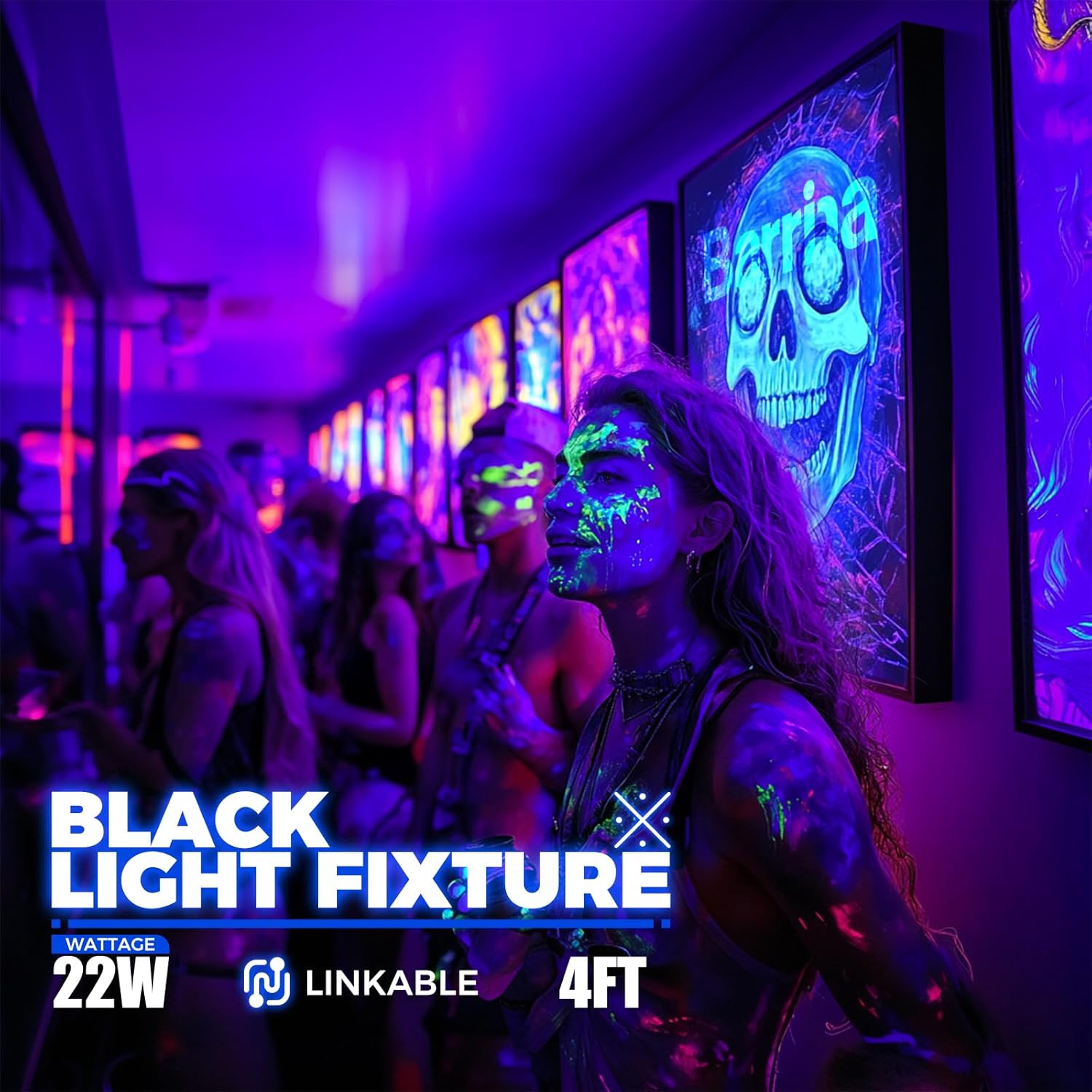 UV LED Blacklight Bar, 22W 4ft, T5 Integrated Bulb, Black Light Fixture for Blacklight Poster, Halloween Decorations and Christmas Party, Fun Atmosphere with Built-in on, Off Switch 4-Pack