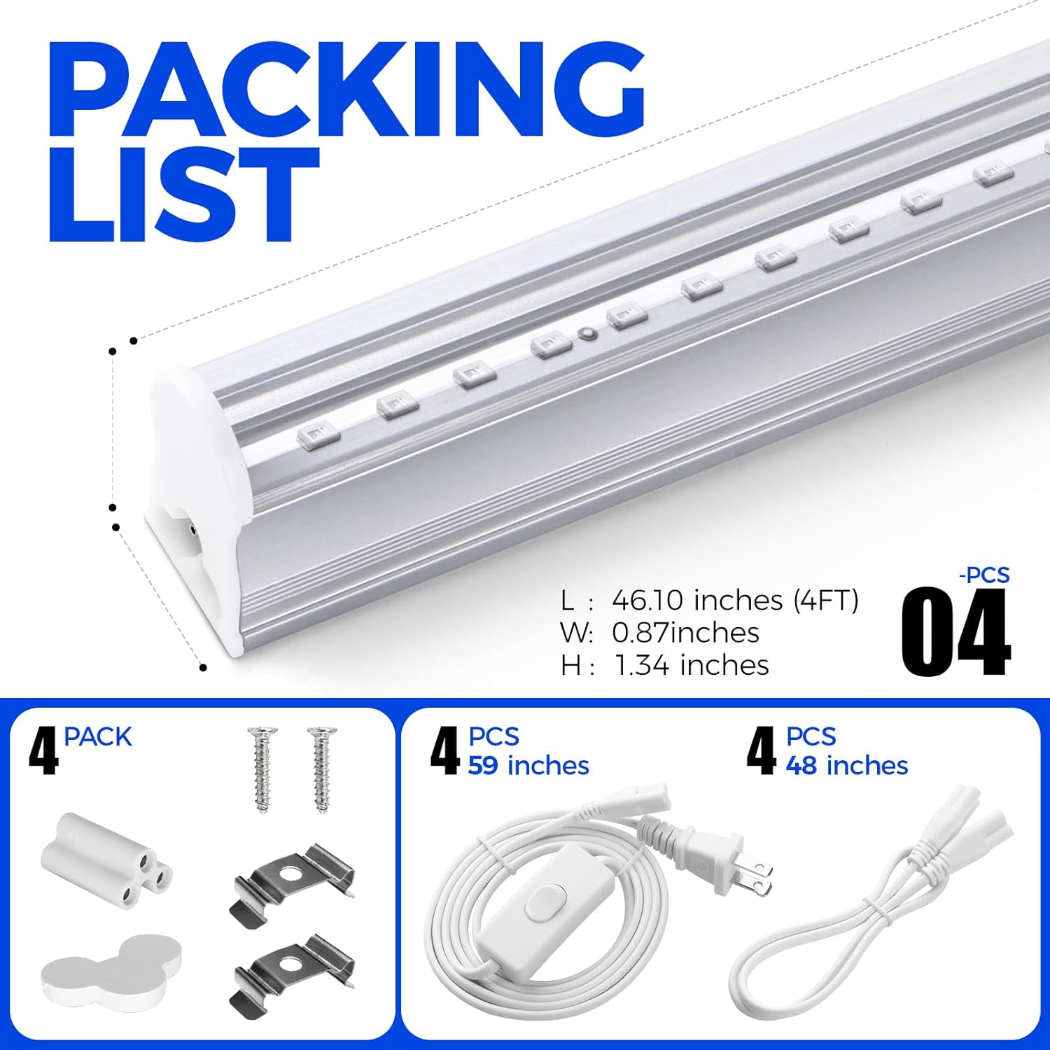 UV LED Blacklight Bar, 22W 4ft, T5 Integrated Bulb, Black Light Fixture for Blacklight Poster, Halloween Decorations and Christmas Party, Fun Atmosphere with Built-in on, Off Switch 4-Pack
