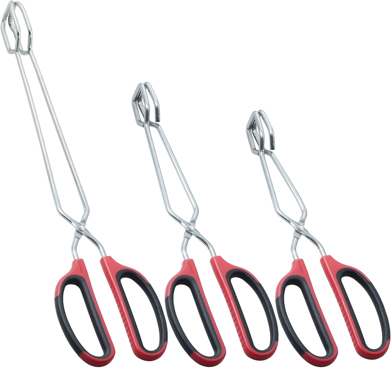 Stainless Steel Kitchen Scissor Tongs Set for Cooking, Grilling & Serving, 3-Piece with Red Handle 10/12/16 Inch