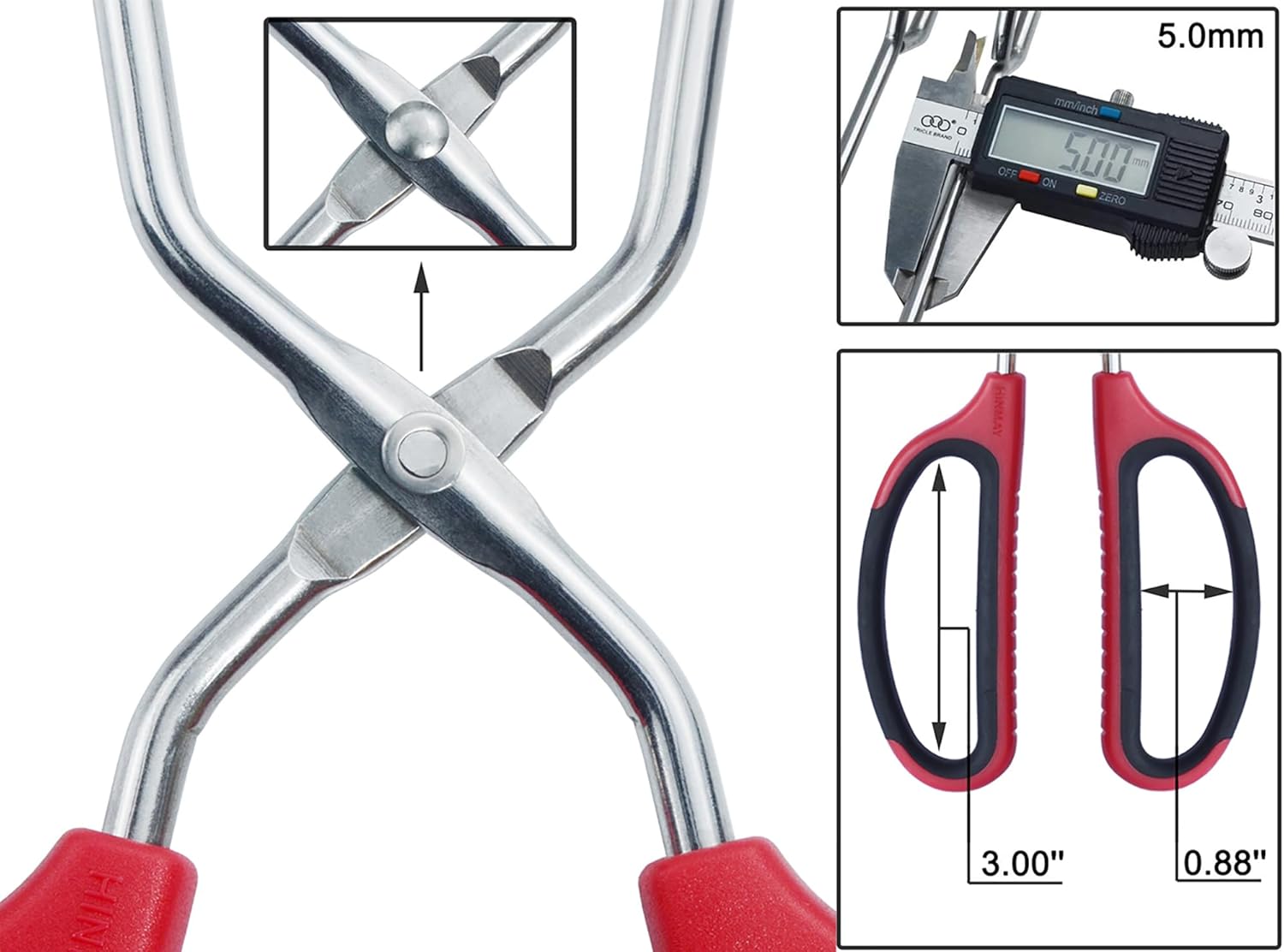Stainless Steel Kitchen Scissor Tongs Set for Cooking, Grilling & Serving, 3-Piece with Red Handle 10/12/16 Inch