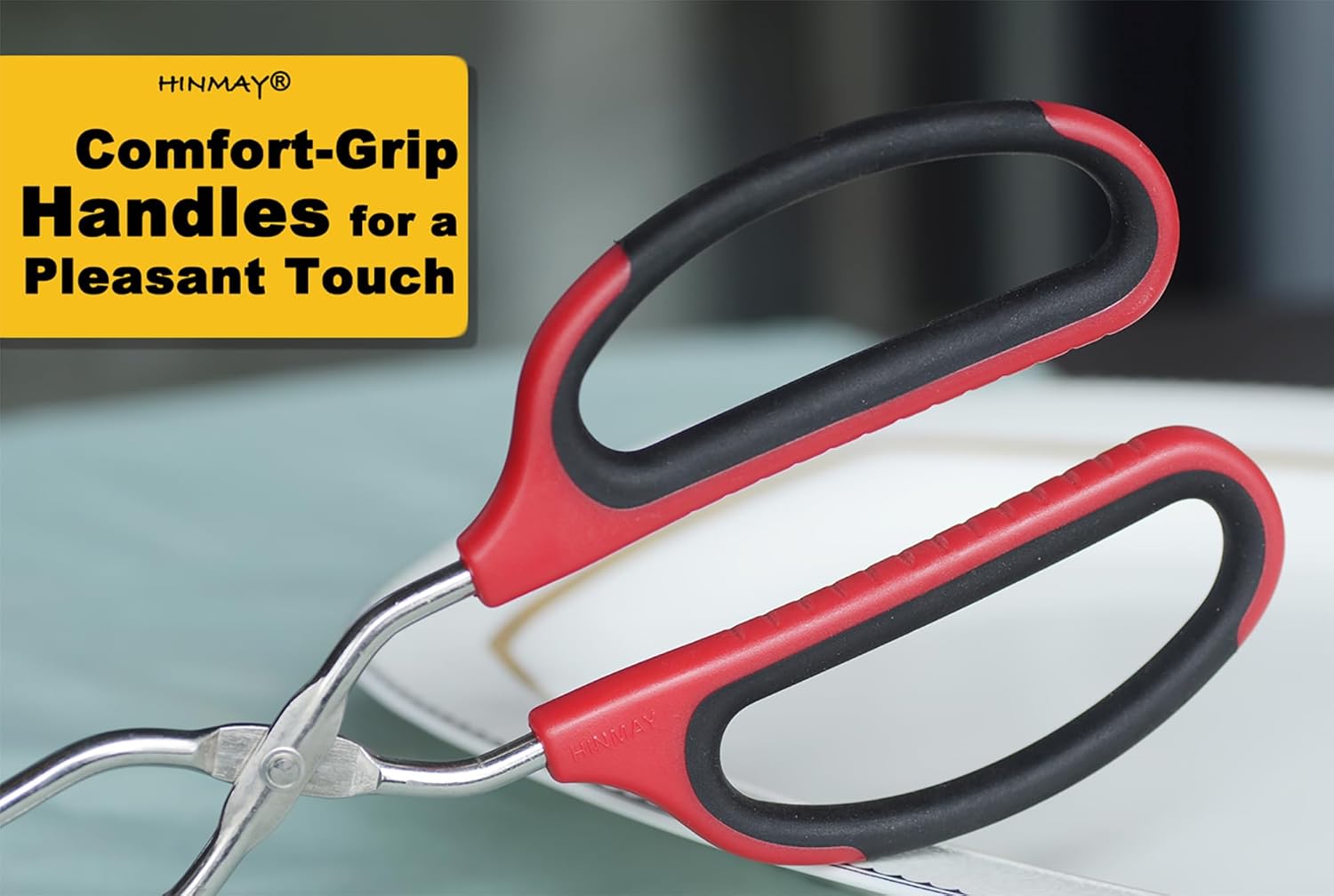 Stainless Steel Kitchen Scissor Tongs Set for Cooking, Grilling & Serving, 3-Piece with Red Handle 10/12/16 Inch