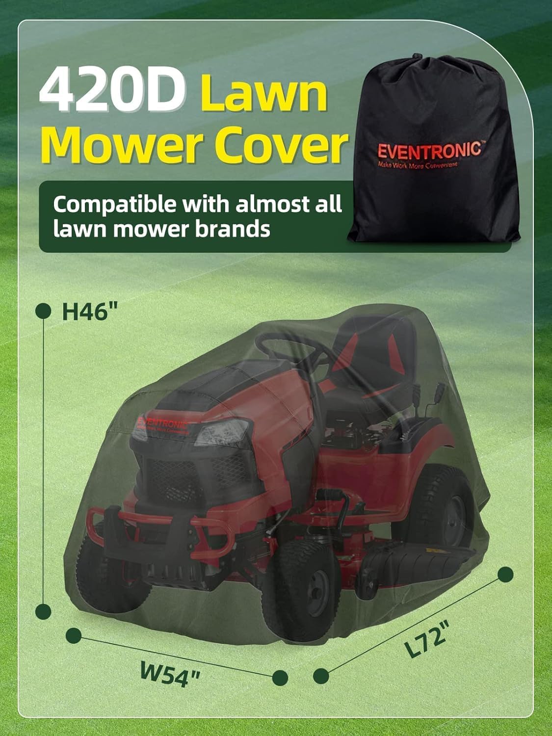 Riding Lawn Mower Cover, 54" Lawnmower Covers For Outdoor, 420D Polyester Oxford Lawn Mower Cover Waterproof Heavy Duty, Riding Lawn Tractor Cover