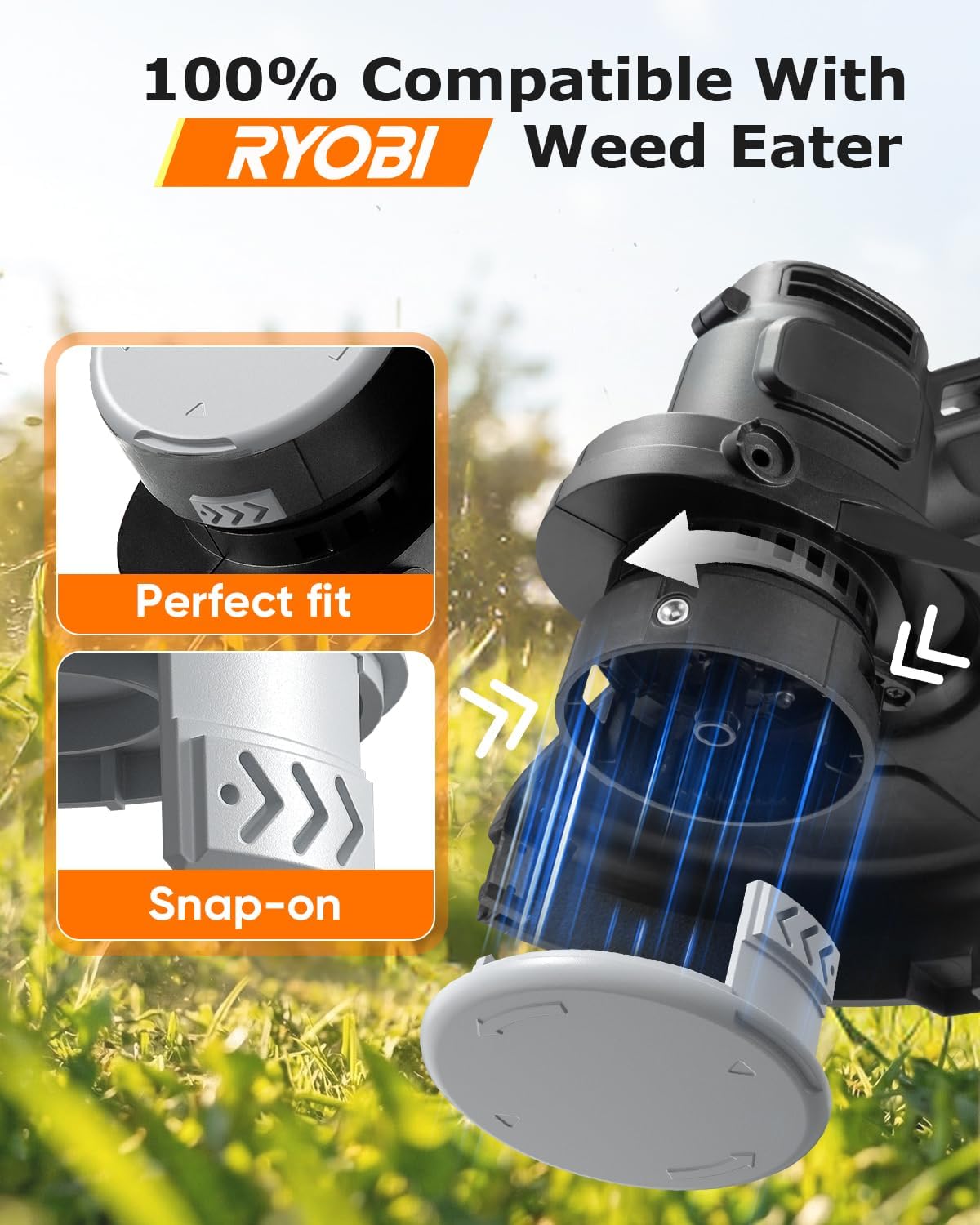 4 PCS Weed Wacker String and 4 Pack AC14HCA Replacement Spool Cap Compatible with Ryobi One Plus+ AC80RL3