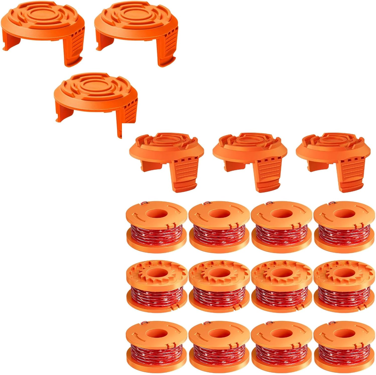 18 Pack WA0010 Replacement Trimmer Line Spool Compatible with Worx, 120ft .065 inch, Compatible with Worx String Trimmers 12 Line spools+6 Cap