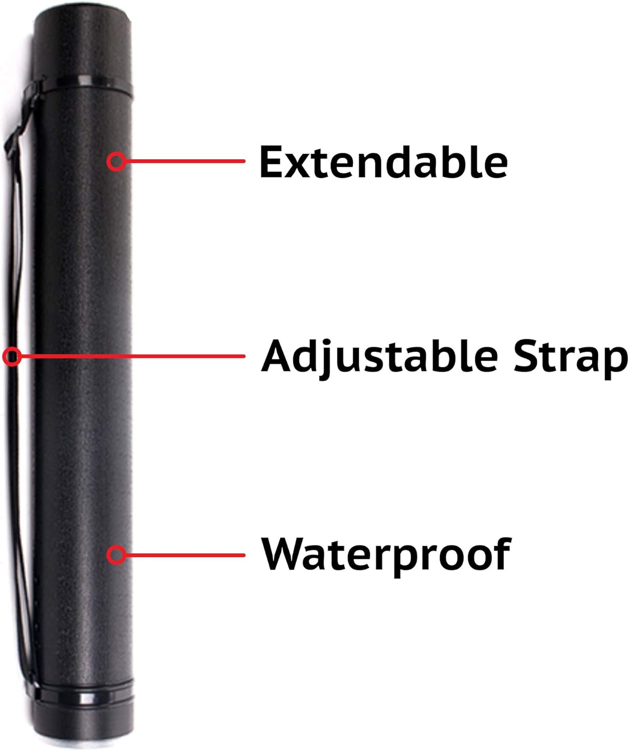 2-Pack Extendable Poster Tubes Expand from 24.5” to 40” with Shoulder Strap | Carry Documents, Blueprints, Drawings and Art | Black Portable Durable Round Storage Cases with Lids and Labels