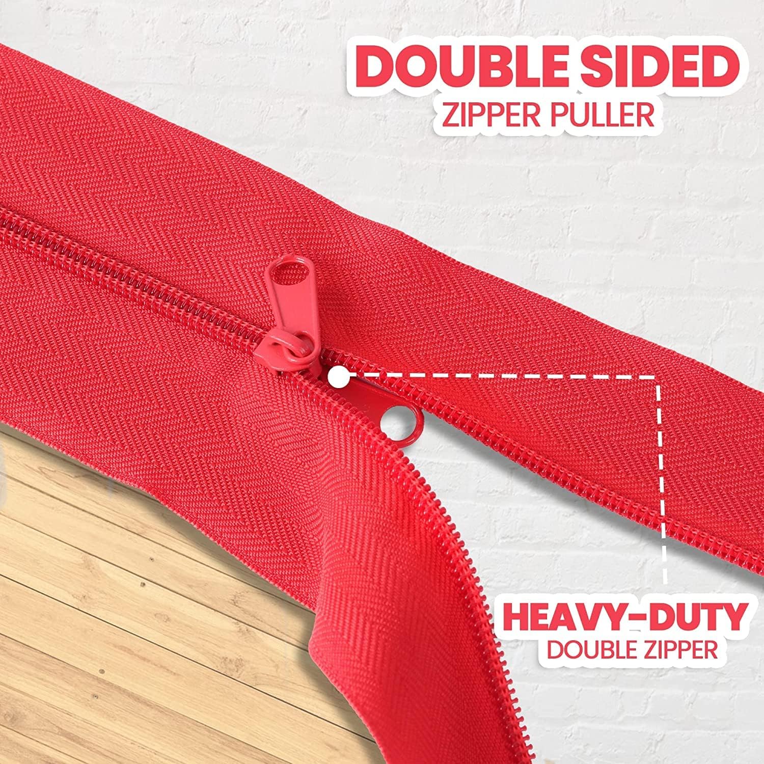 4-Pack Heavy-Duty Dust Protector Zipper Red - Self-Adhesive Instant Door Zipper - 7 Ft Length x 3" Width - Includes 4 Zippers and Plastic Sheeting Cutter Accessories