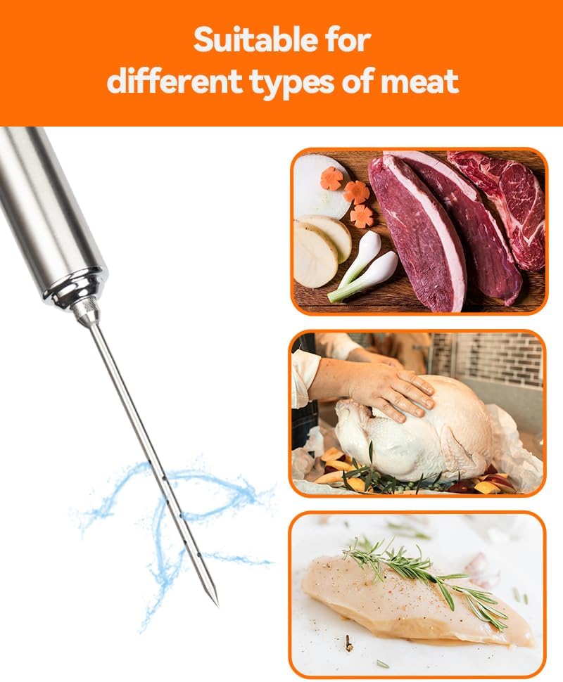 Meat Injector Syringe, 2oz Turkey Injector Seasoning, 304-Stainless Steel Seasoning Injector with 3 Marinade Needles and 3 Cleaning Brushes for Smoked BBQ Grilling
