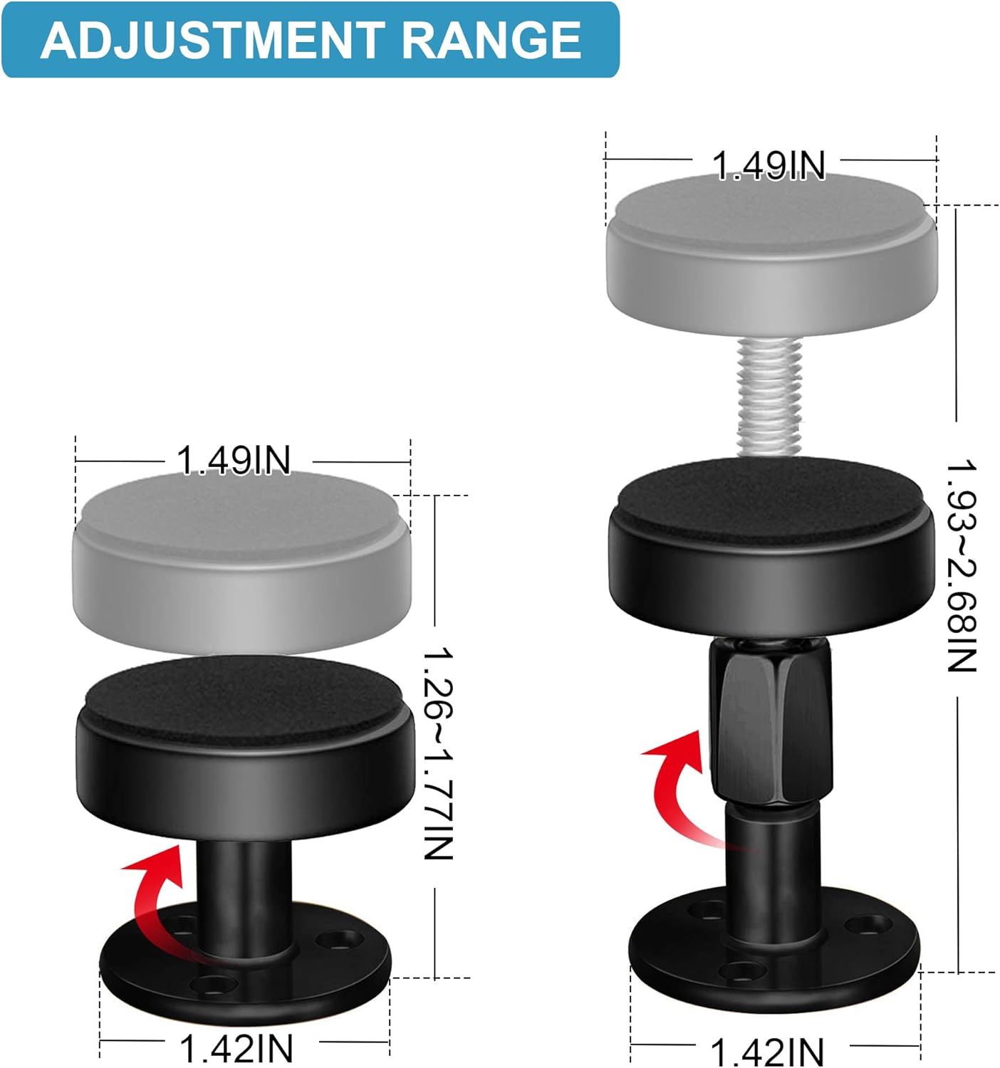 Adjustable Threaded Bed Frame Anti-Shake Tool, Headboard Stoppers, Bedside Anti Shake Tool for Beds Cabinets Sofas, 4PCs, 30-68mm Black