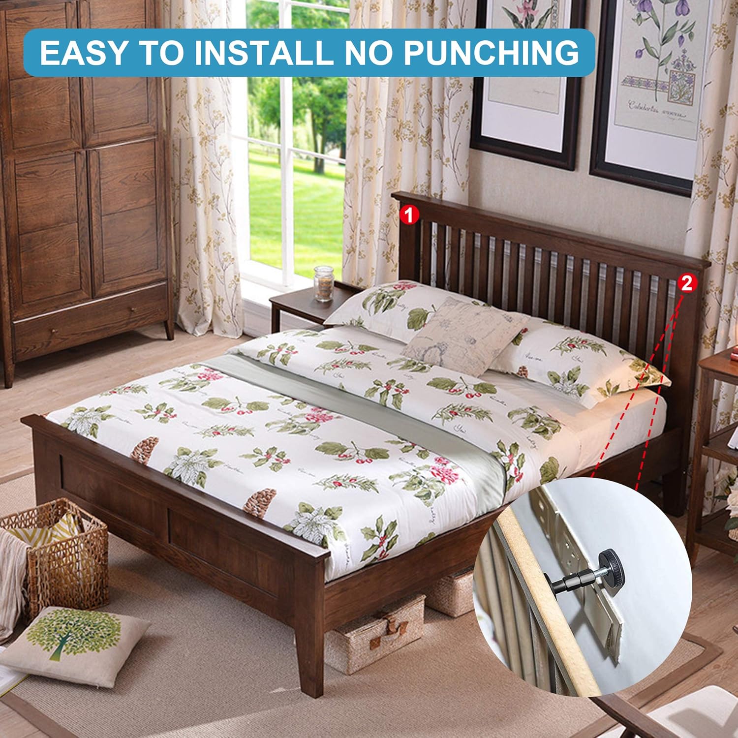 Adjustable Threaded Bed Frame Anti-Shake Tool, Headboard Stoppers, Bedside Anti Shake Tool for Beds Cabinets Sofas, 4PCs, 30-68mm Black