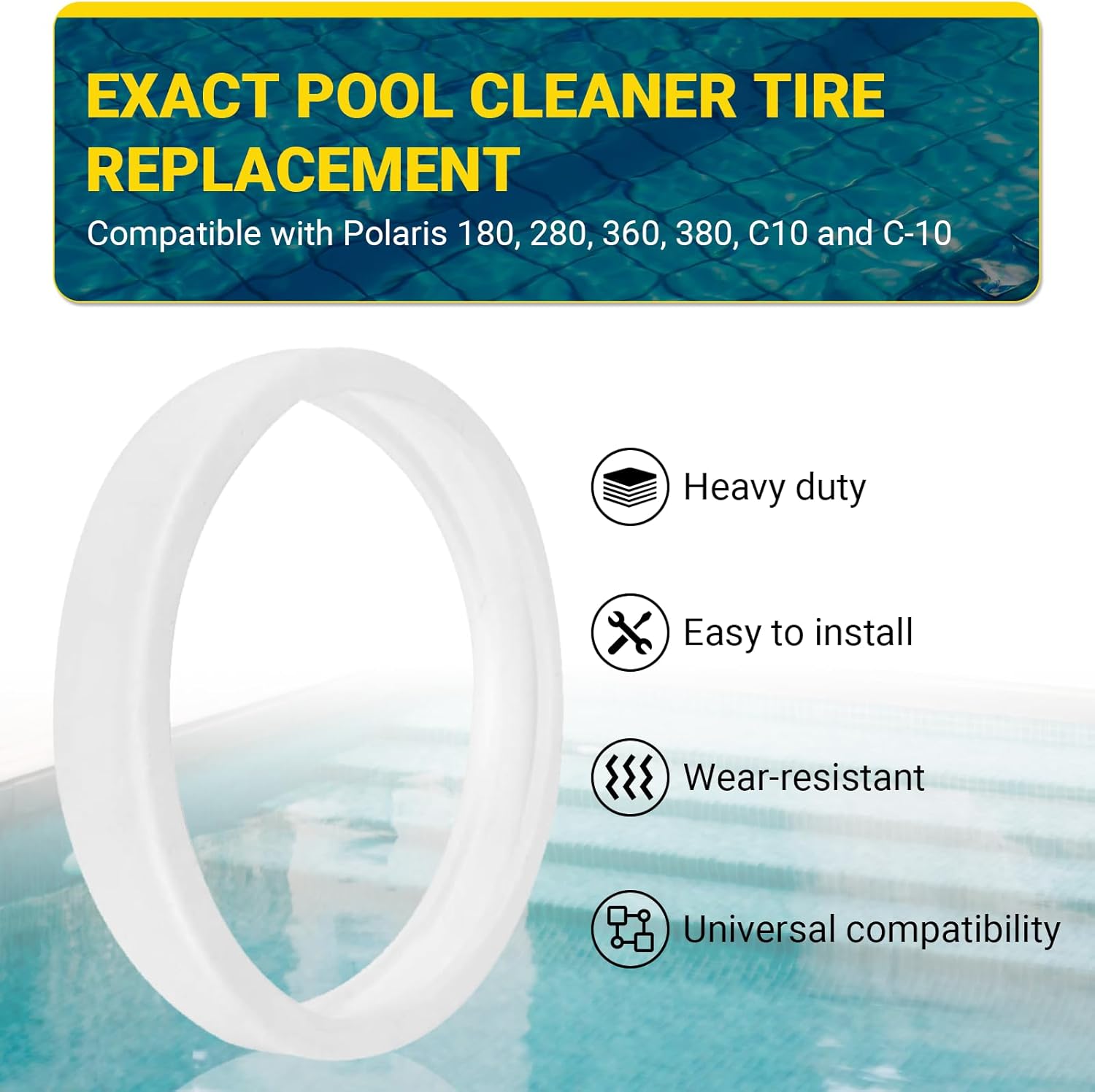 6-Pack The Exact Pool Cleaner Tire Replacement - Compatible with Polaris 180, 280, 360, 380, C10 and C-10 | Made of Premium, Heavy Duty Rubber - Improving The Parts Life Cycle by 50%