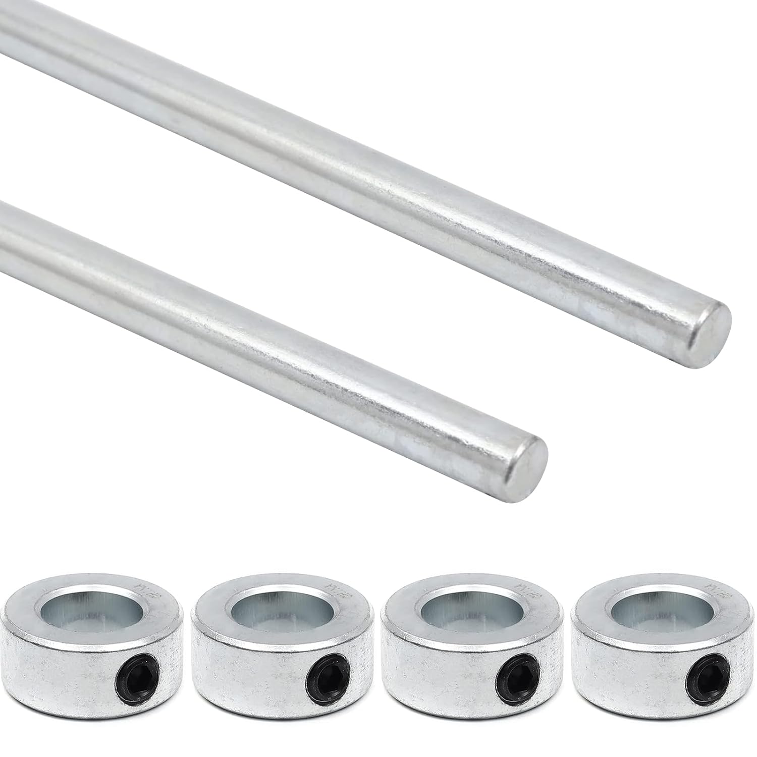 2+4 Pack 5/8" x 36" Zinc Plated Steel Rods and 5/8" Bore Solid Steel Shaft Collars, for Use as an Axle Shaft on Hand Trucks Dollies Wagons Wheelbarrows