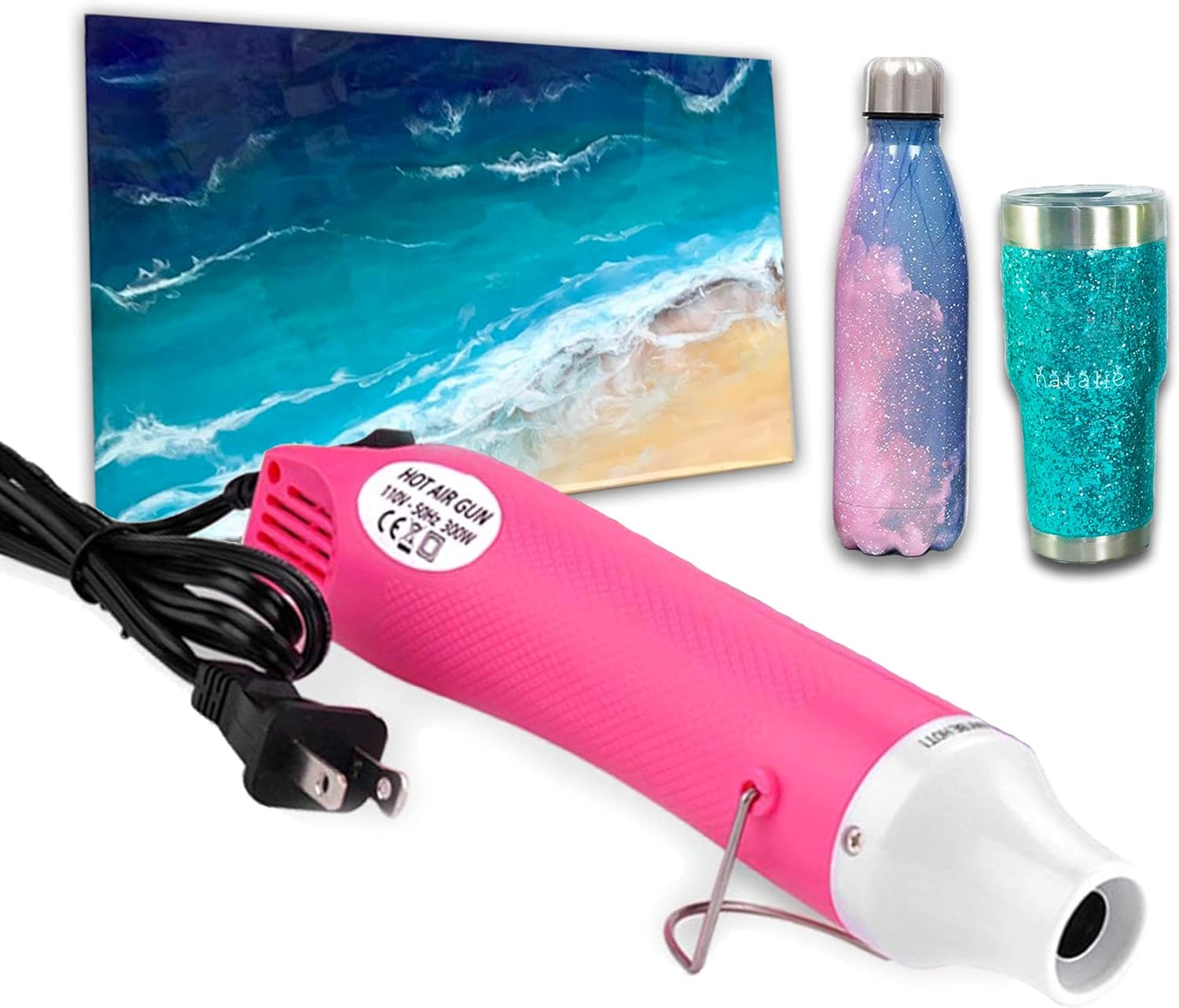 Pink Heat Gun for Crafts and 24-Pack Hyper-Realistic White Wooden Eggs for Painting