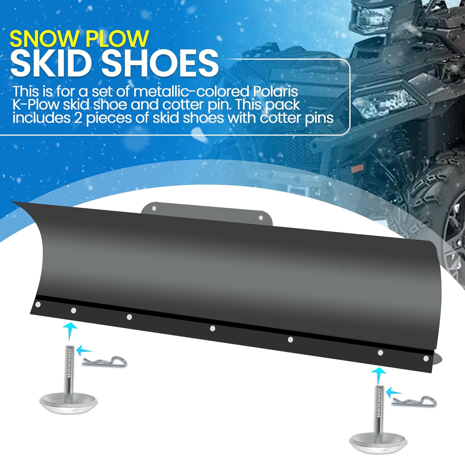Replacement Polaris Snow Plow Skid Shoes and Universal Rubber Flap