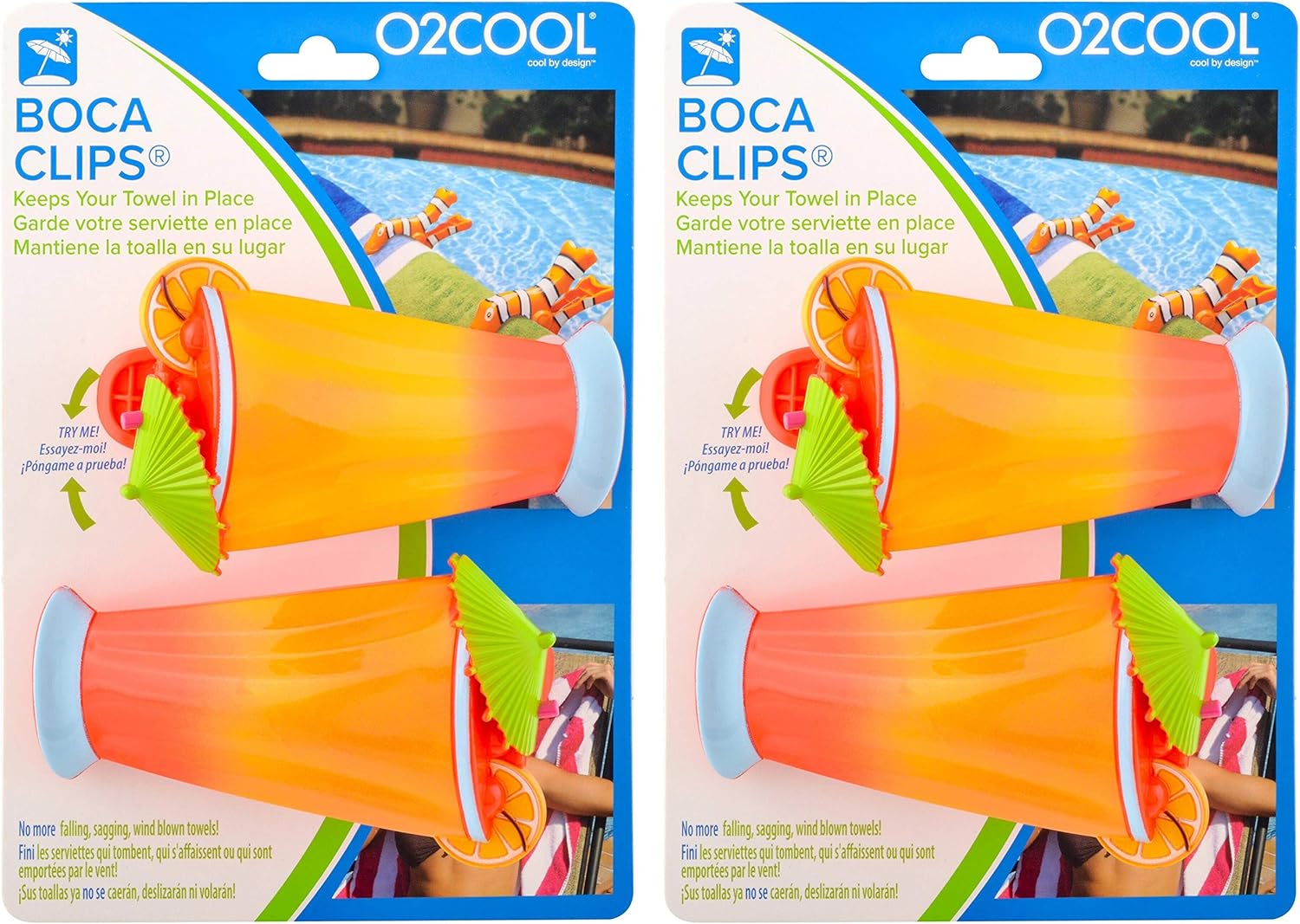 Boca Clips - Beach Towel Clips for Beach Chairs, Pool and Patio Accessories Clothes Pins for Bags, 2-Pack Caribbean Cocktail