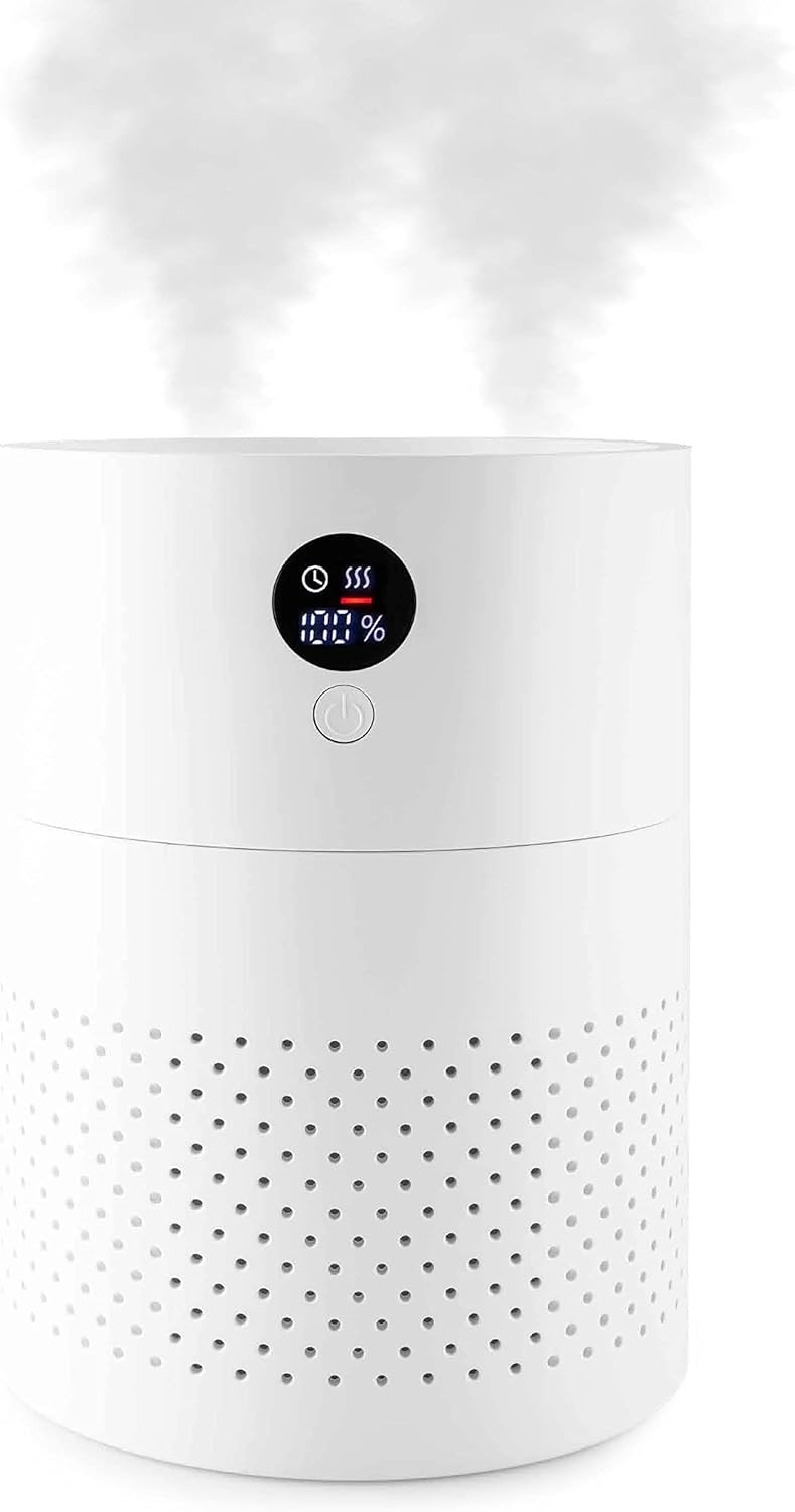 Portable Cool Mist Humidifier 2 Liter Capacity Rechargeable Battery Powered 2 Misting Modes Led Display Panel and Auto Shut Off