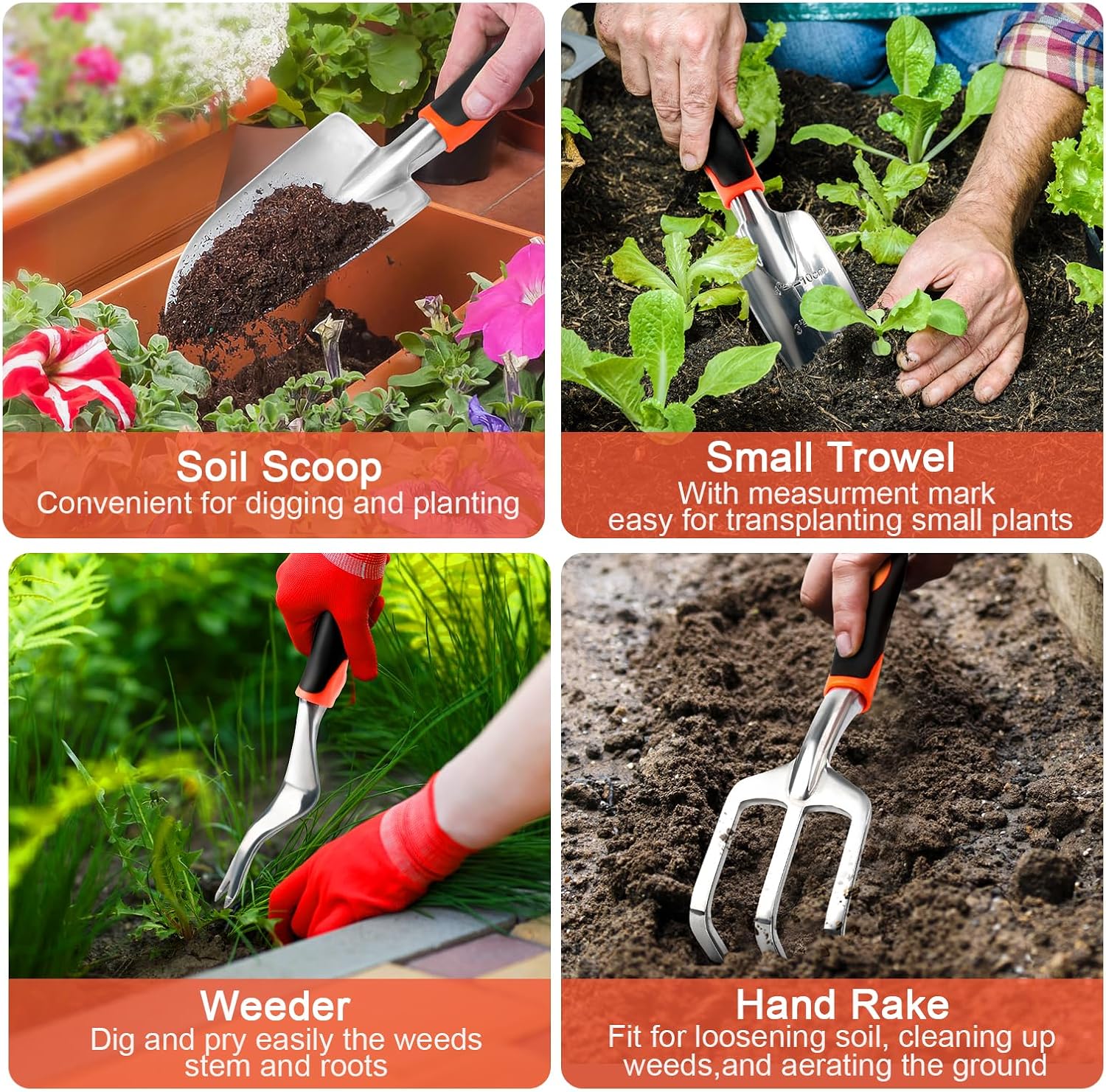 Garden Tools Set, 8 Piece Gardening Tools Set with Non Slip Ergonomic Handle+ Trimmer Shoulder Strap for Weed, Adjustable Shoulder Straps Pads