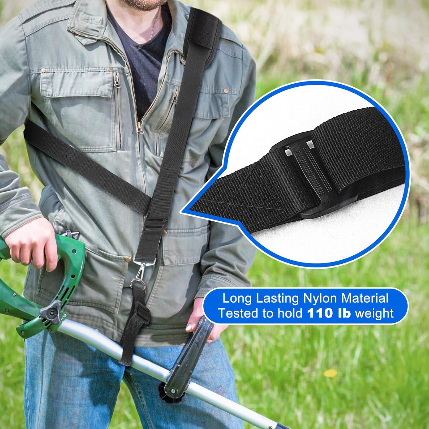 Garden Tools Set, 8 Piece Gardening Tools Set with Non Slip Ergonomic Handle+ Trimmer Shoulder Strap for Weed, Adjustable Shoulder Straps Pads