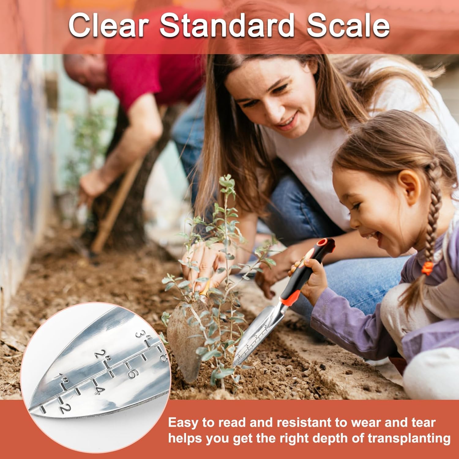 Garden Shovel Trowel Garden Tool with Measurement Mark + 2 Pack Heavy Duty Gardening Tools Set