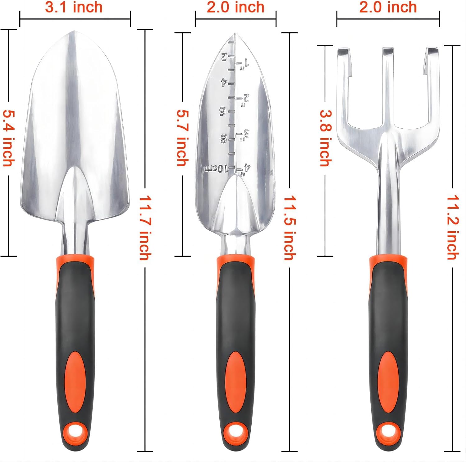 Garden Tools Set, 3 Pack Heavy Duty Gardening Tools Set Include Garden Shovel + Garden Shovel Trowel Garden Tool with Measurement Mark, Heavy Duty Gardening Shovel Hand Tools